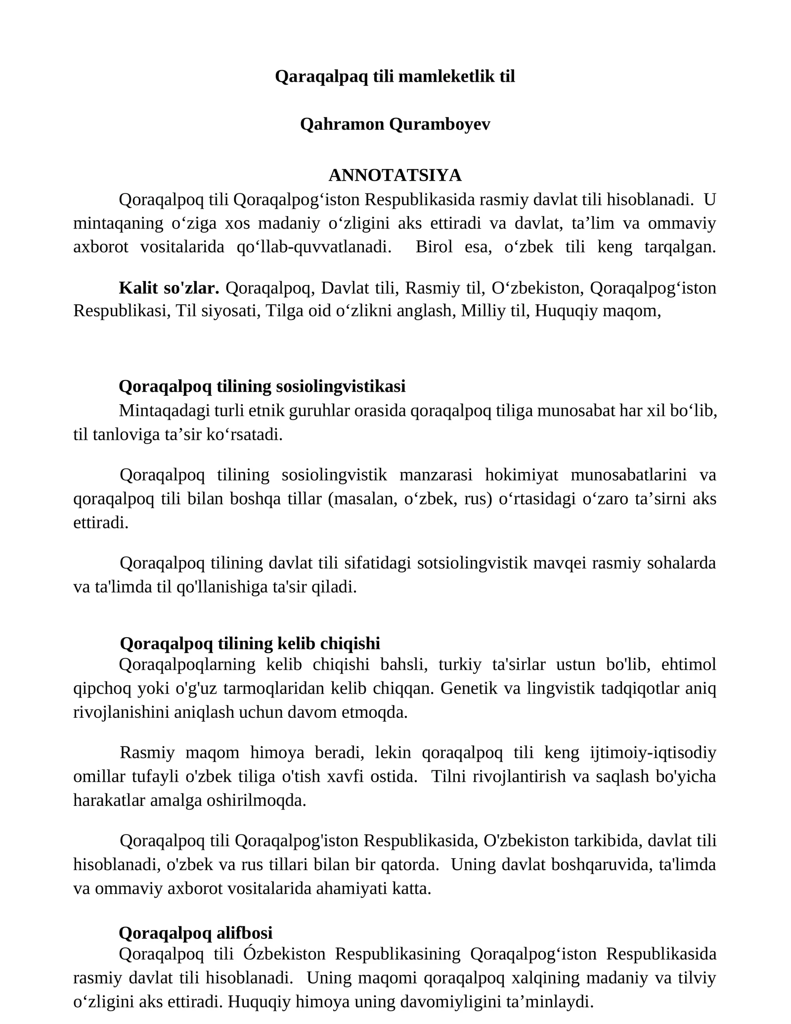 Qaraqalpaq tili mamleketlik til