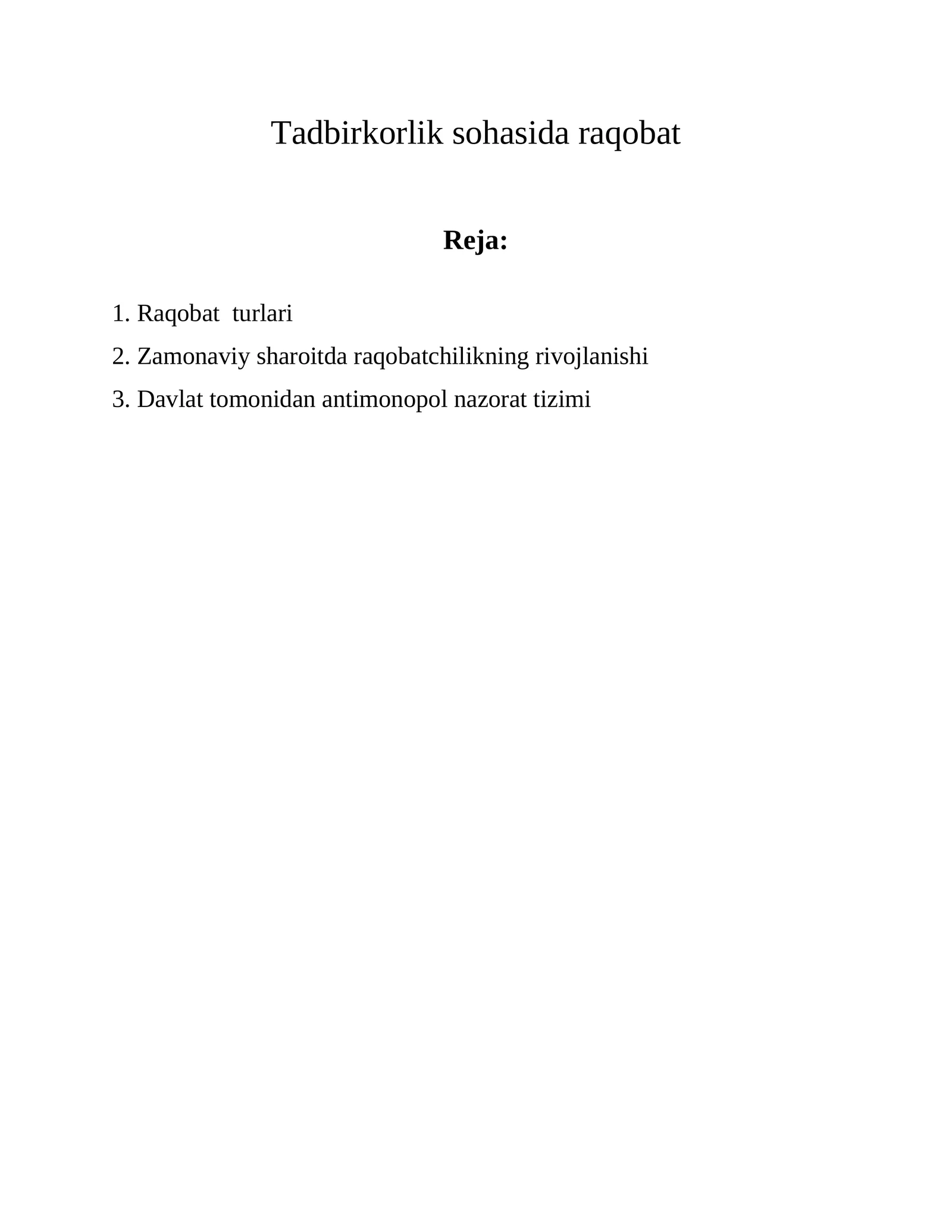 Tadbirkorlik sohasida raqobat