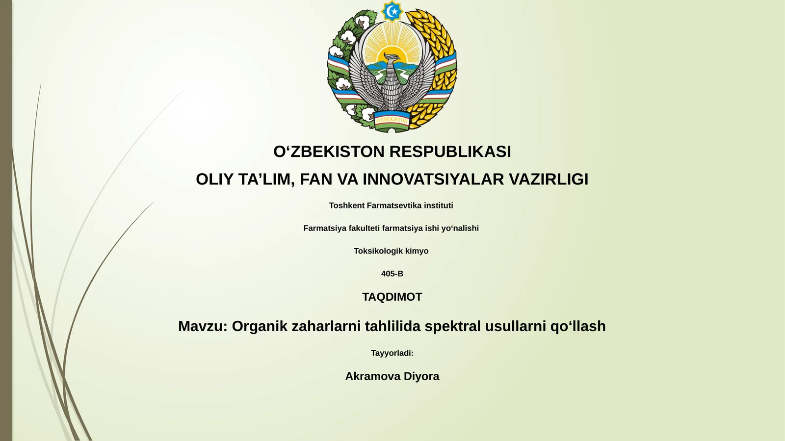 Organik zaharlarni tahlilida spektral usullarni qoʻllash