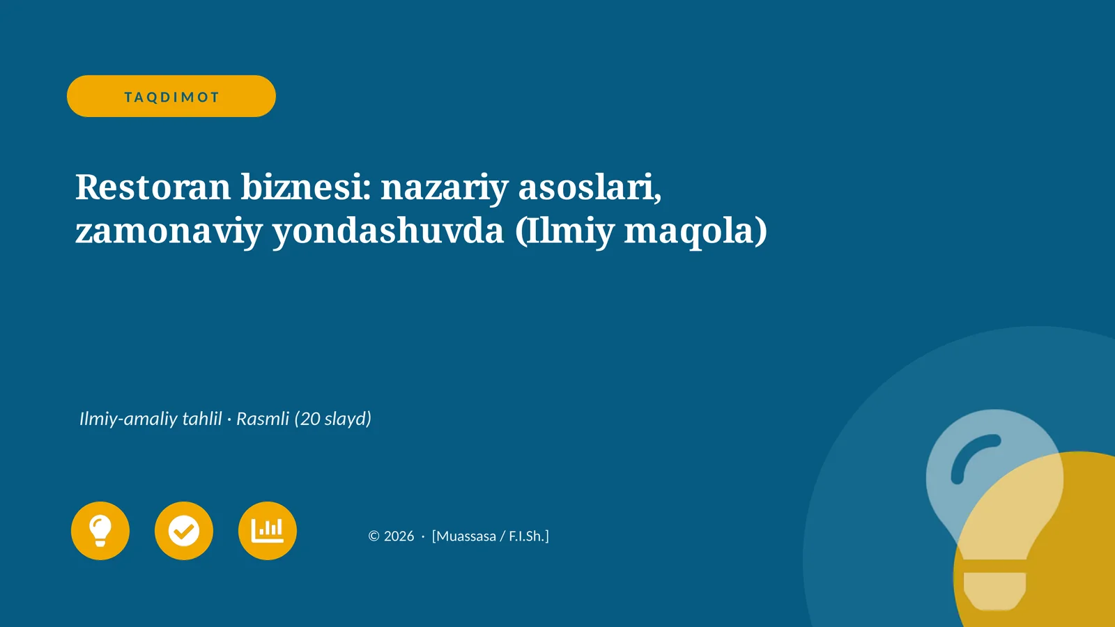 Restoran biznesi: nazariy asoslari, zamonaviy yondashuvda (Ilmiy maqola)
