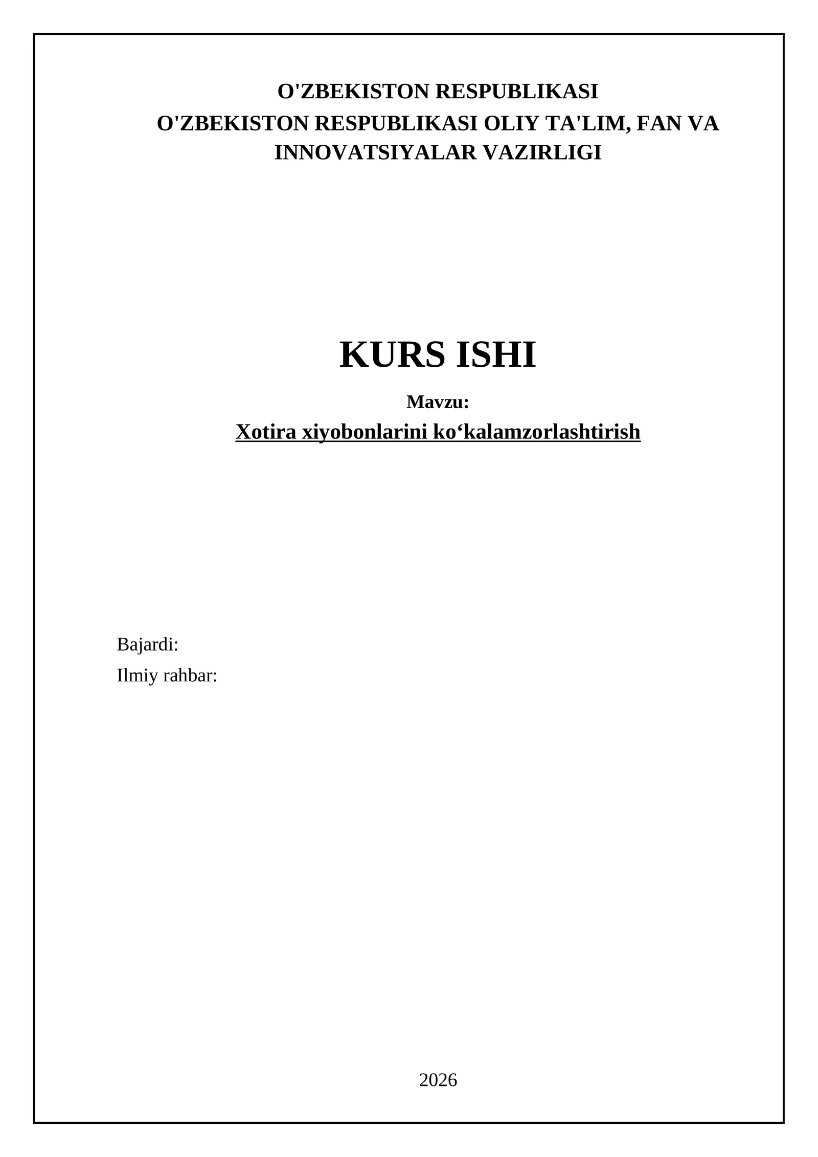 Xotira xiyobonlarini koʻkalamzorlashtirish