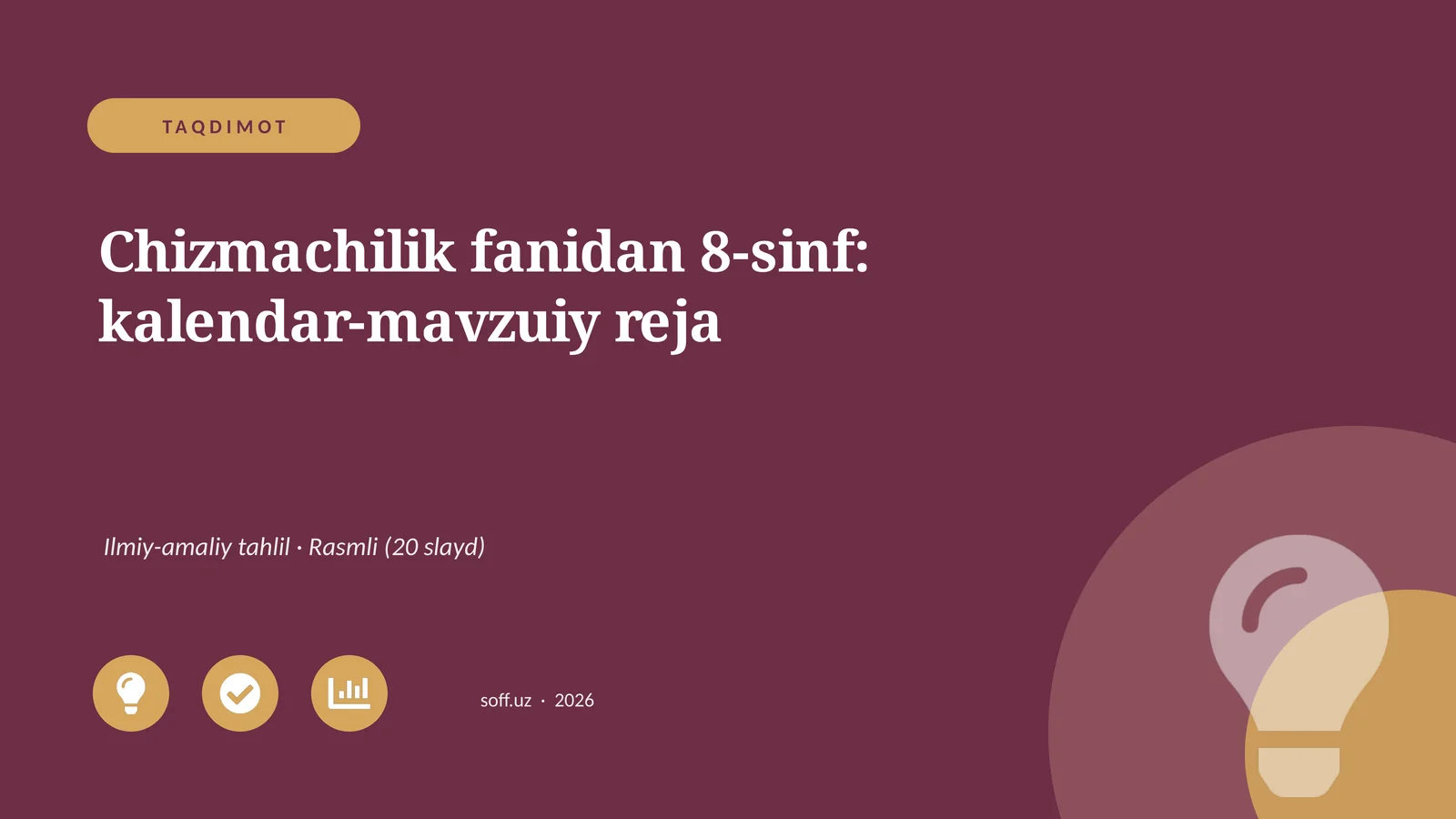 Chizmachilik fanidan 8-sinf: kalendar-mavzuiy reja