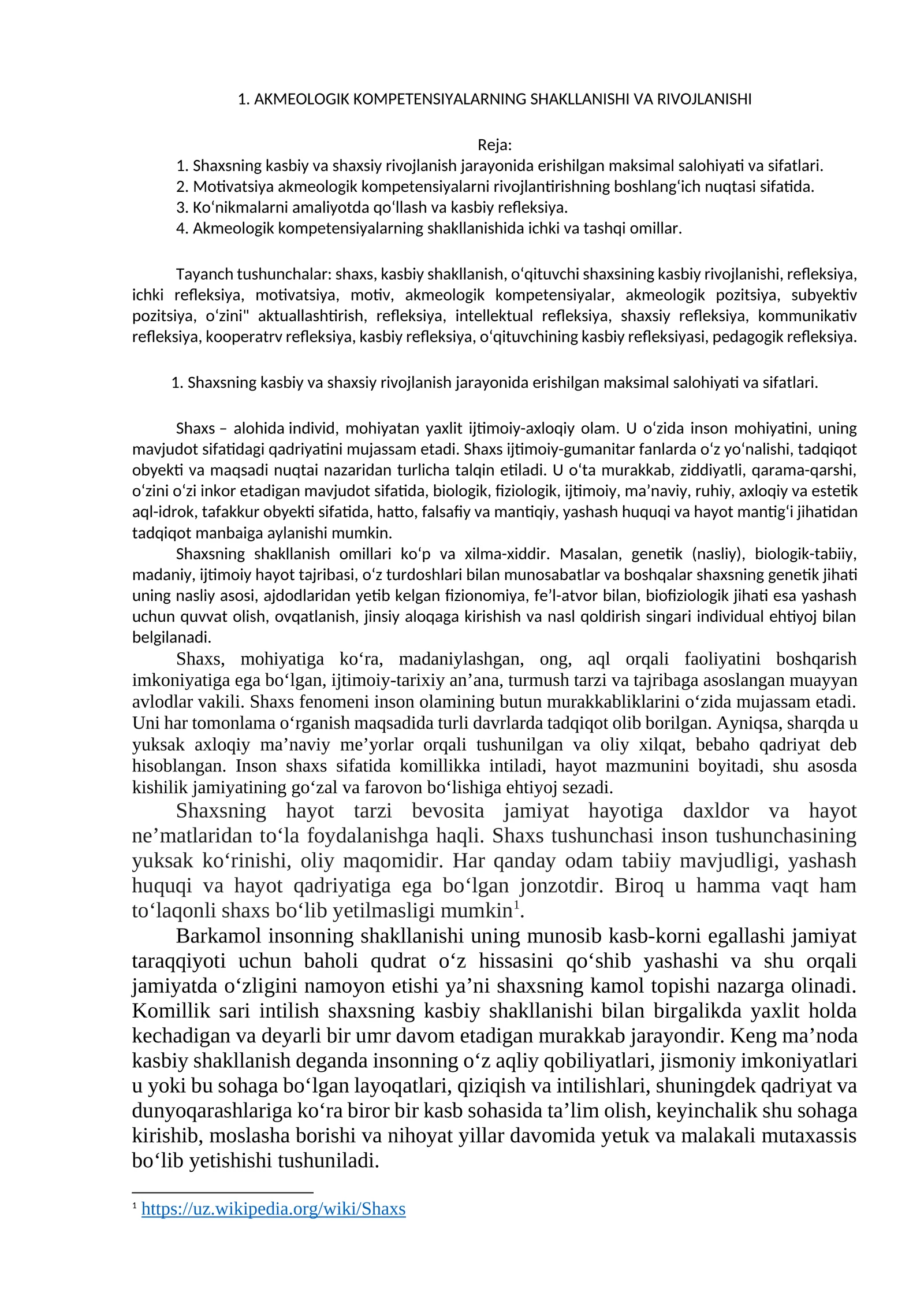 AKMEOLOGIK KOMPETENSIYALARNING SHAKLLANISHI VA RIVOJLANISHI