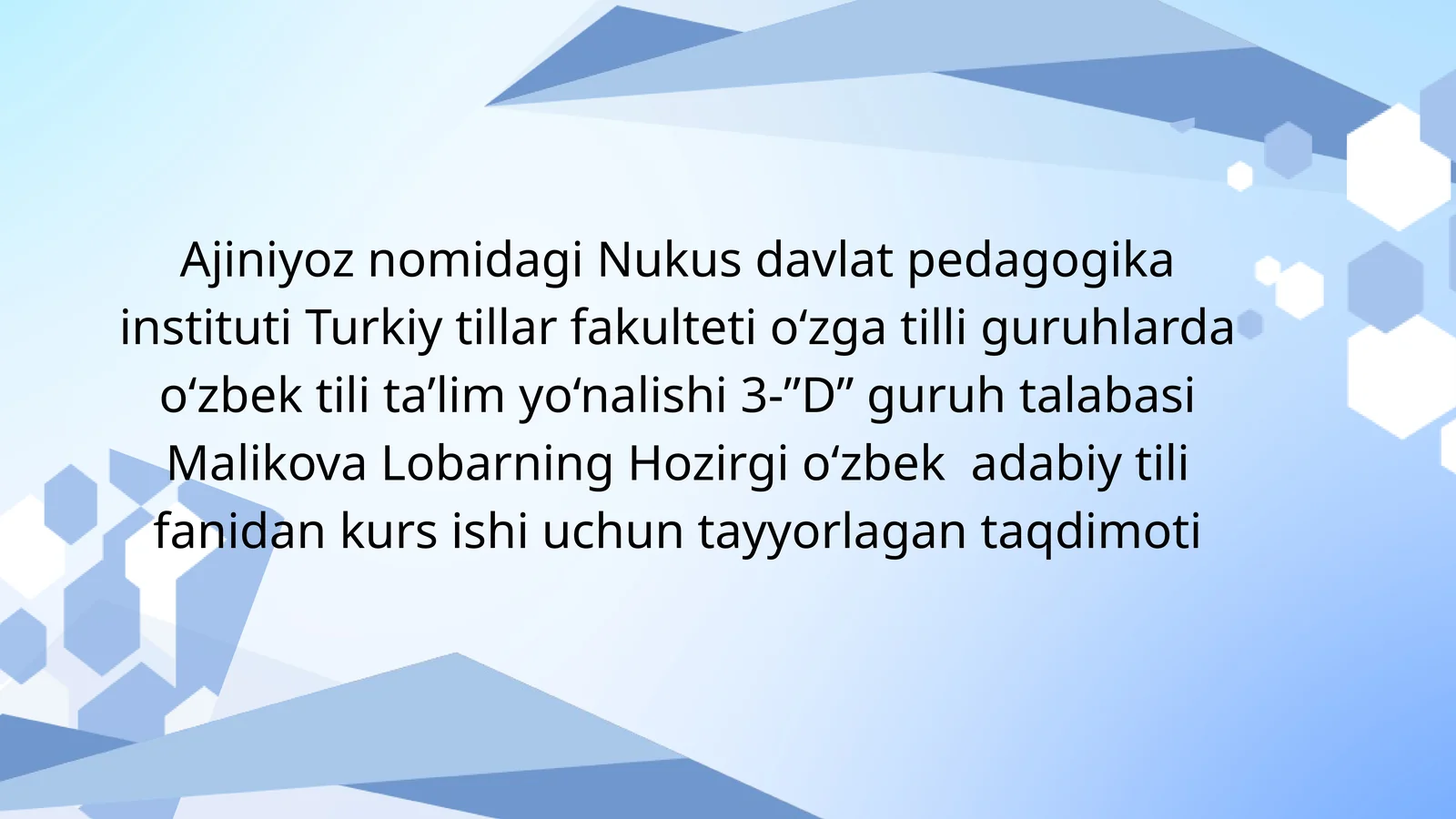 Hozirgi o‘zbek adabiy tili fanidan kurs ishi uchun tayyorlagan taqdimoti