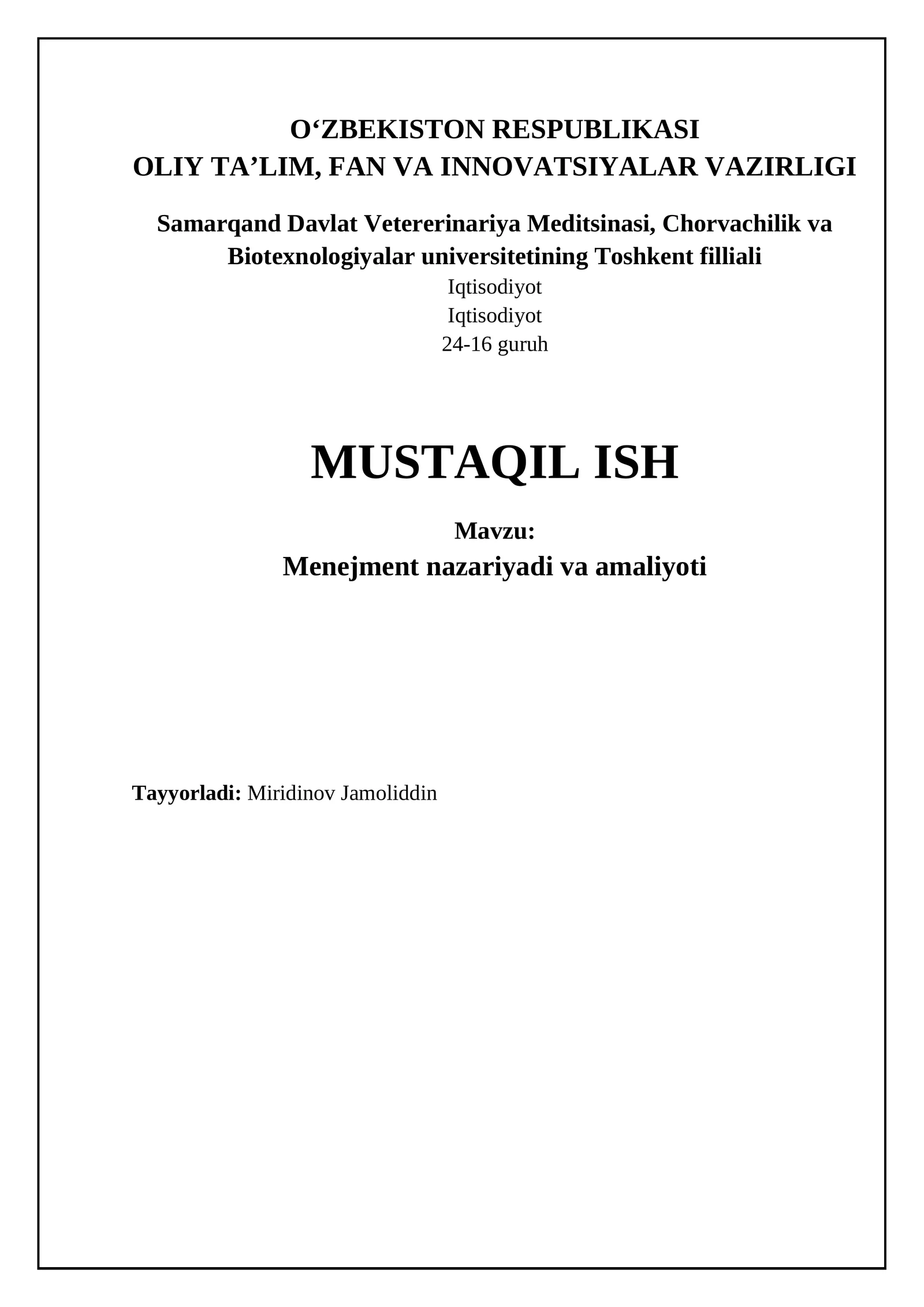 Menejment nazariyasi va amaliyoti