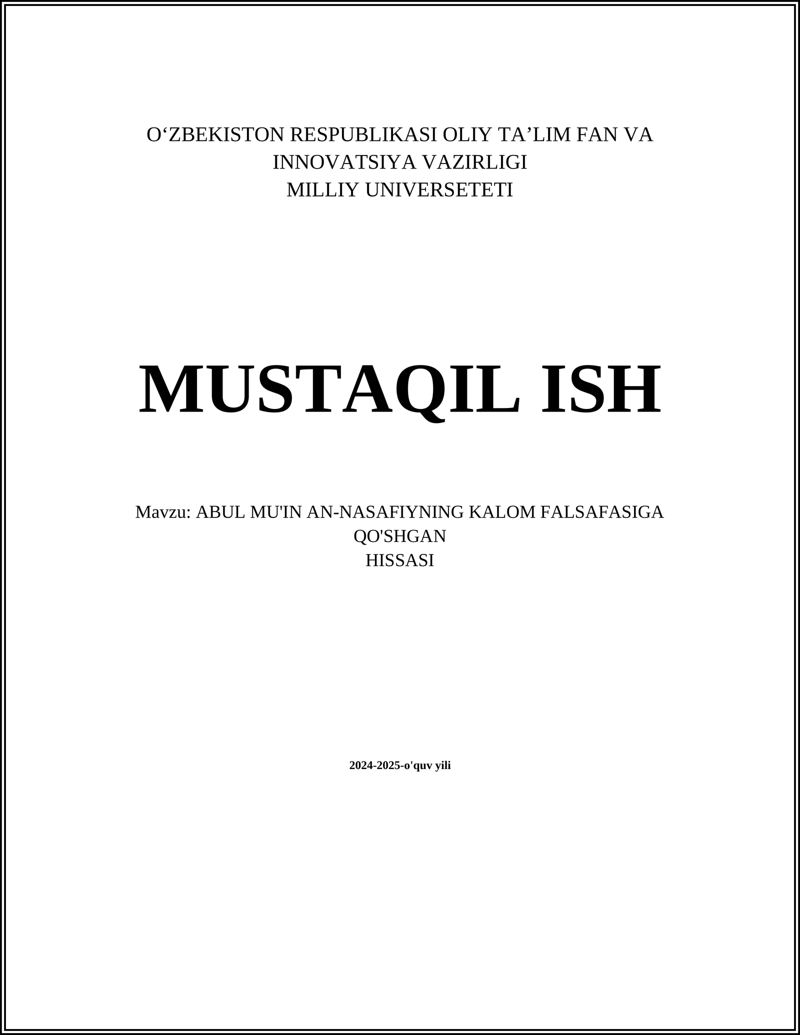 ABUL MU'IN AN-NASAFIYNING KALOM FALSAFASIGA QO'SHGAN HISSASI