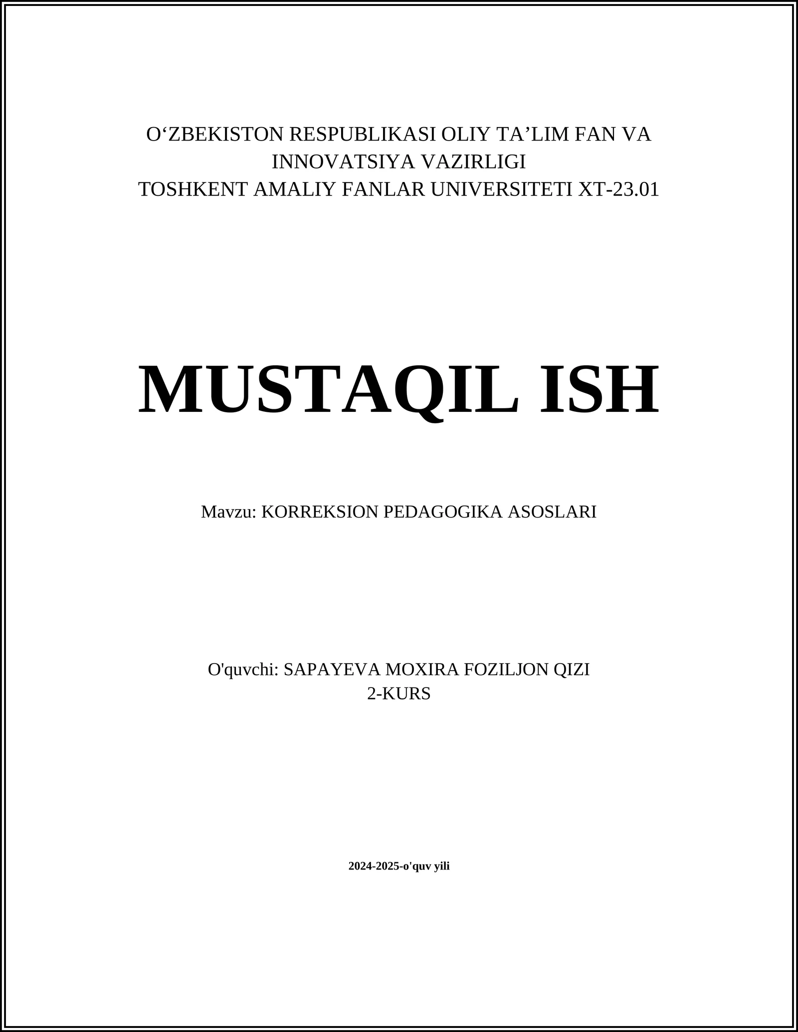 KORREKSION PEDAGOGIKA ASOSLARI