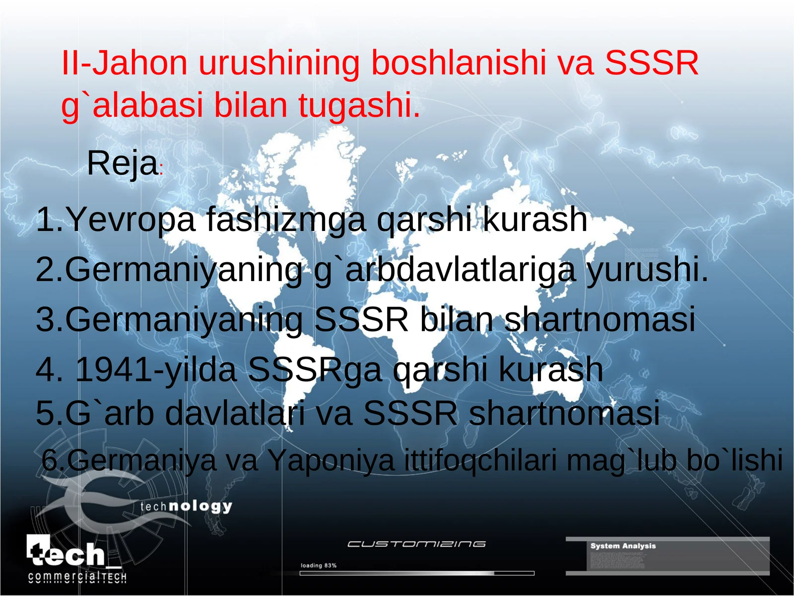 II-Jahon urushining boshlanishi va SSSR g`alabasi bilan tugashi