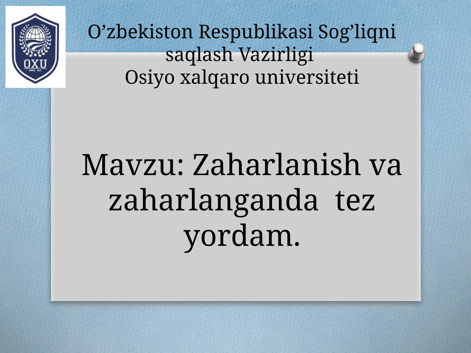 Zaharlanish va zaharlanganda tez yordam