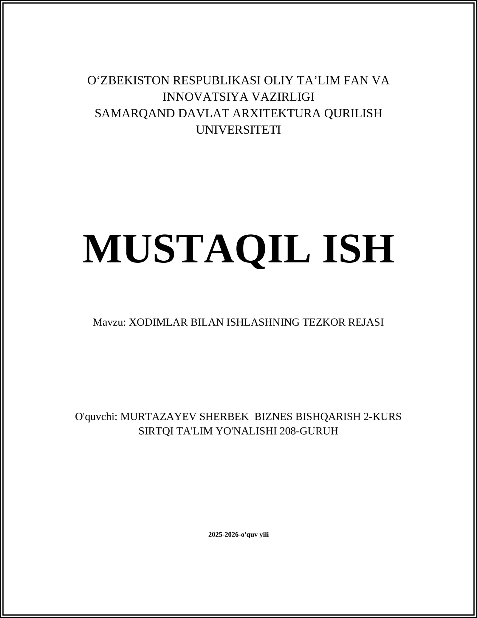 XODIMLAR BILAN ISHLASHNING TEZKOR REJASI