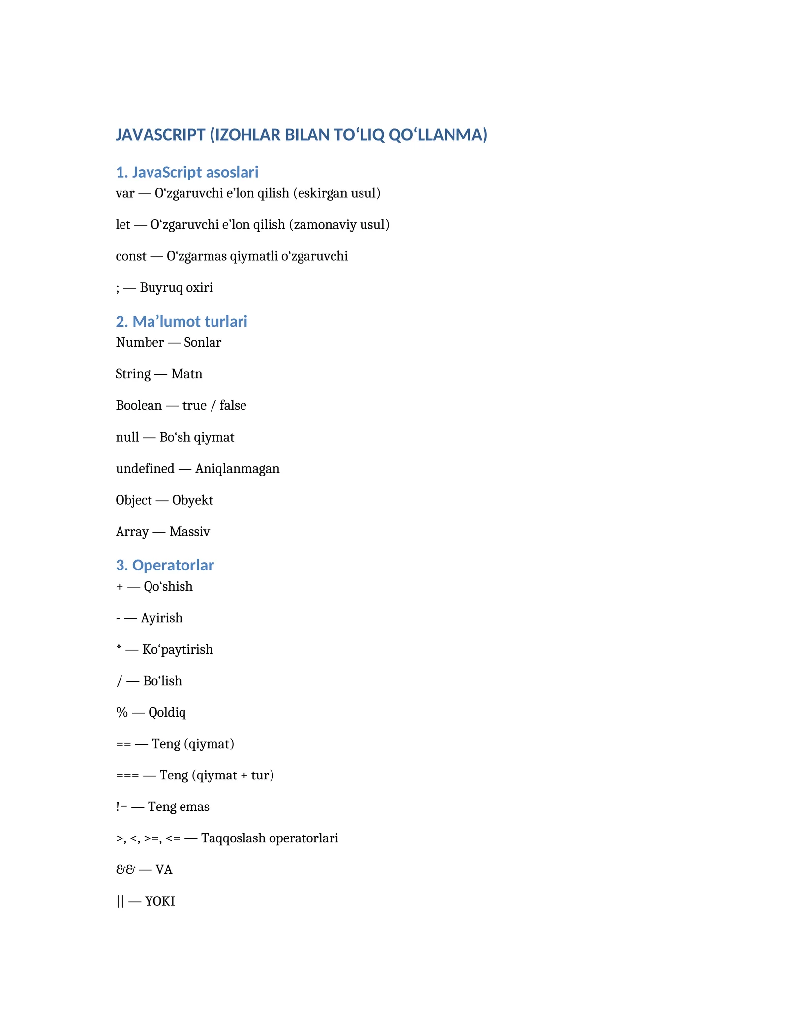 JAVASCRIPT (IZOHLAR BILAN TO‘LIQ QO‘LLANMA)