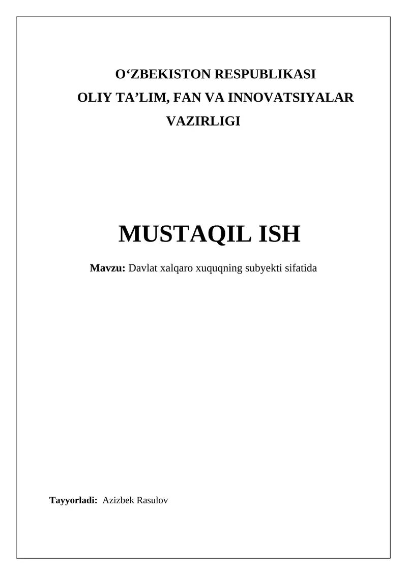 Davlat xalqaro xuquqning subyekti sifatida