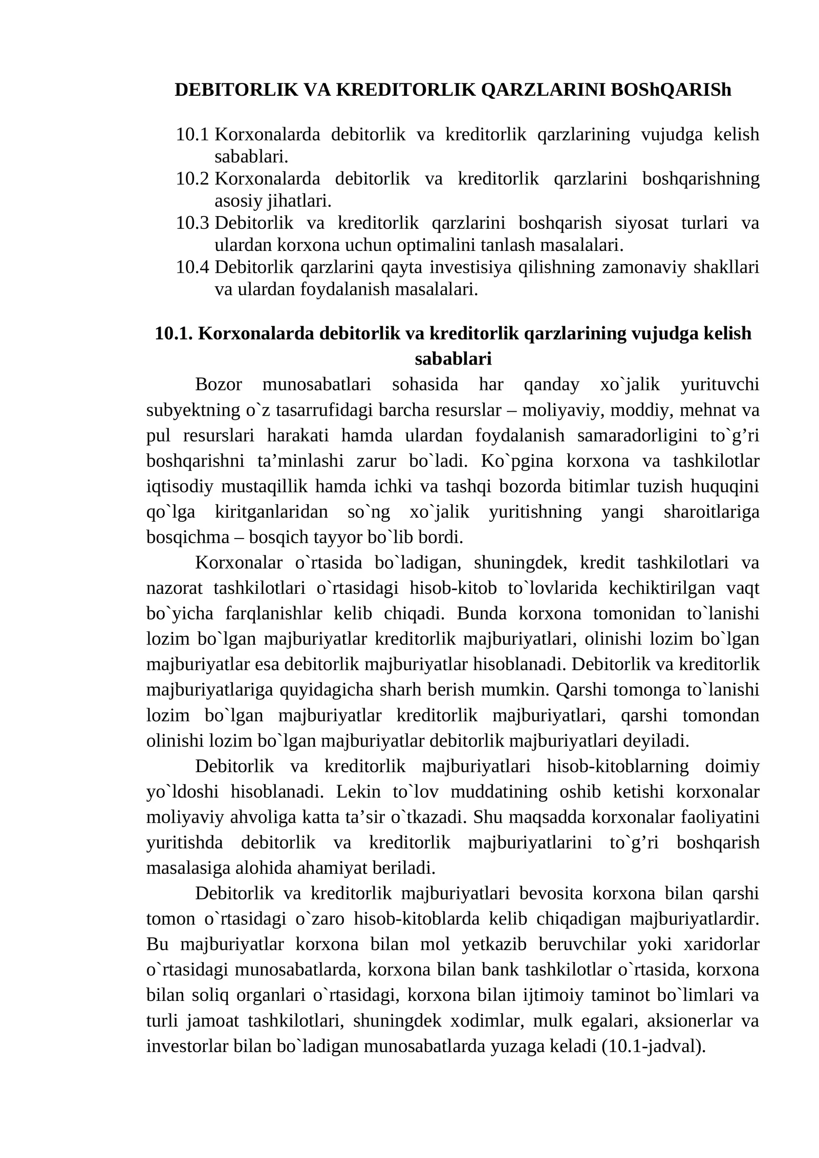 Debitorlik va Kreditorlik Qarzlarini Boshqarish