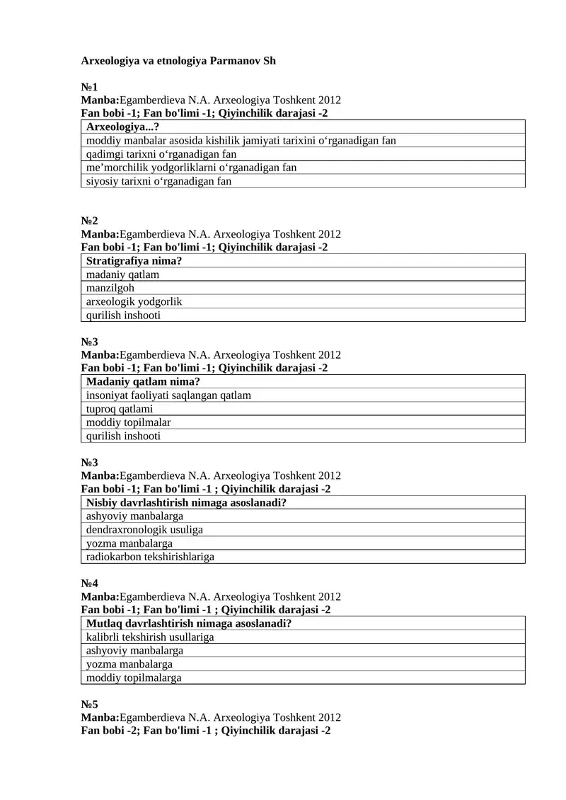Arxeologiya va etnologiya Parmanov Sh
