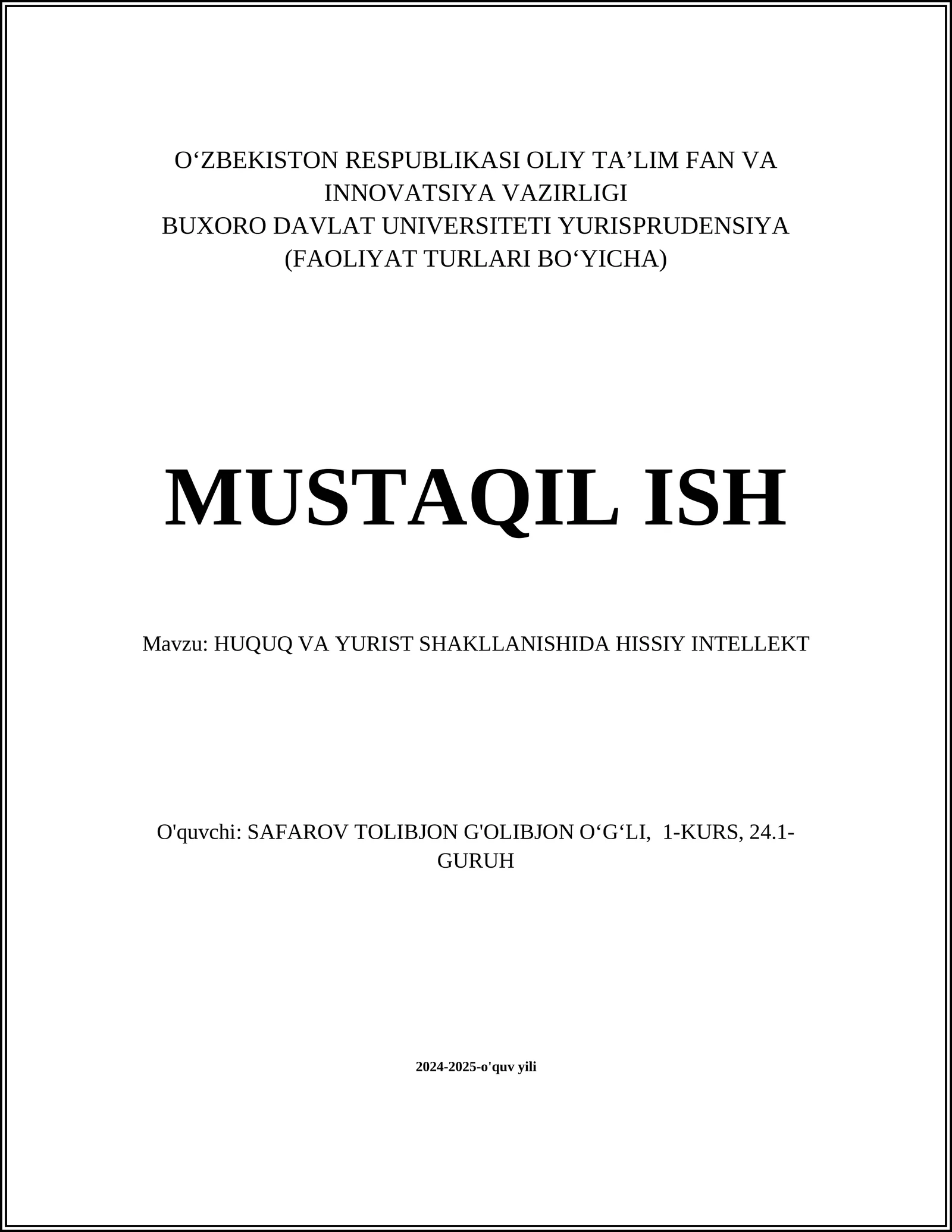 HUQUQ VA YURIST SHAKLLANISHIDA HISSIY INTELLEKT