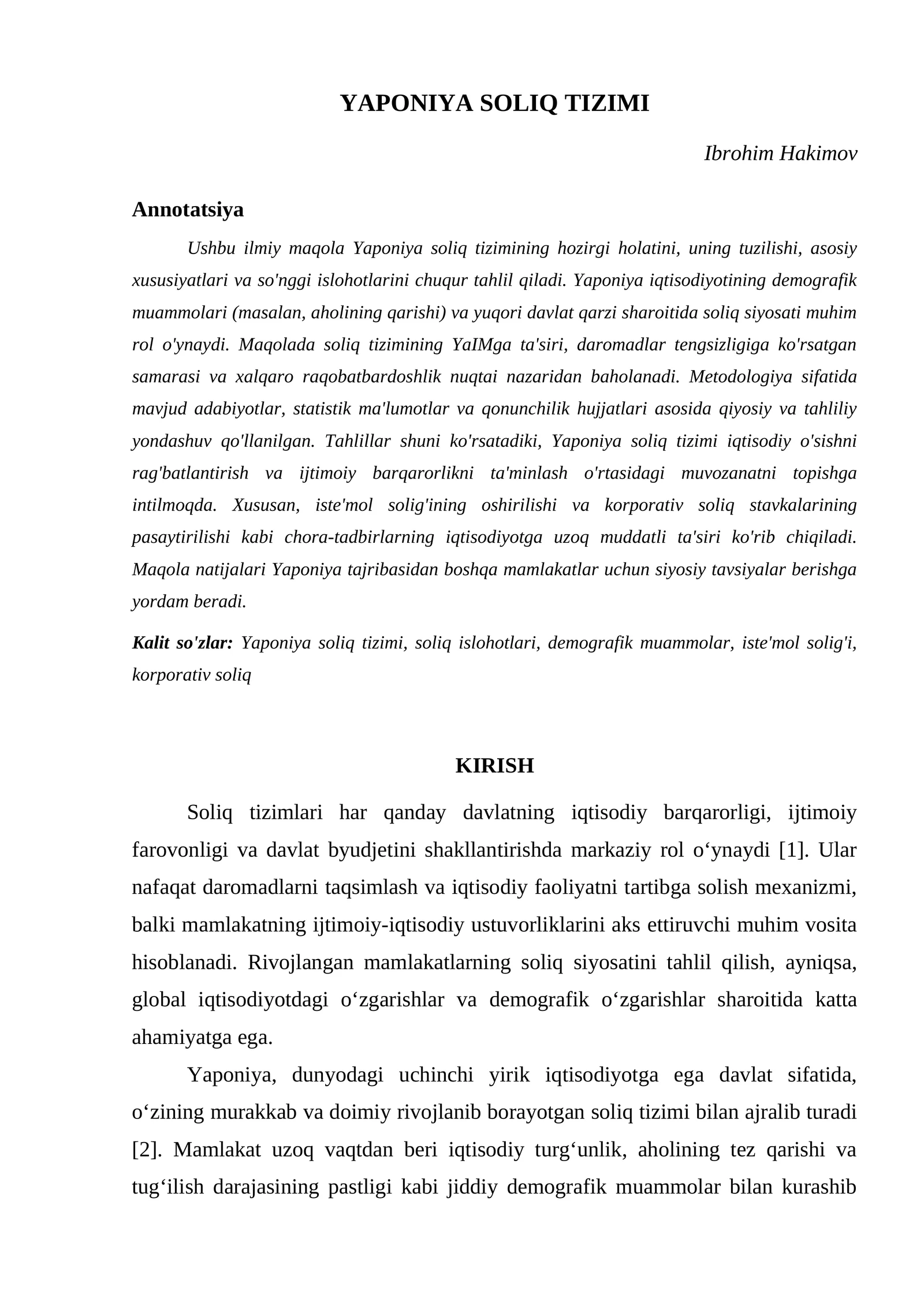 YAPONIYA SOLIQ TIZIMI