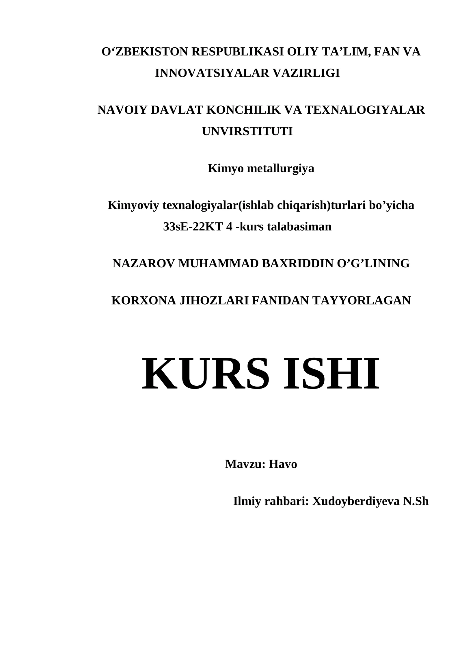 Kurs Ishi: Havo