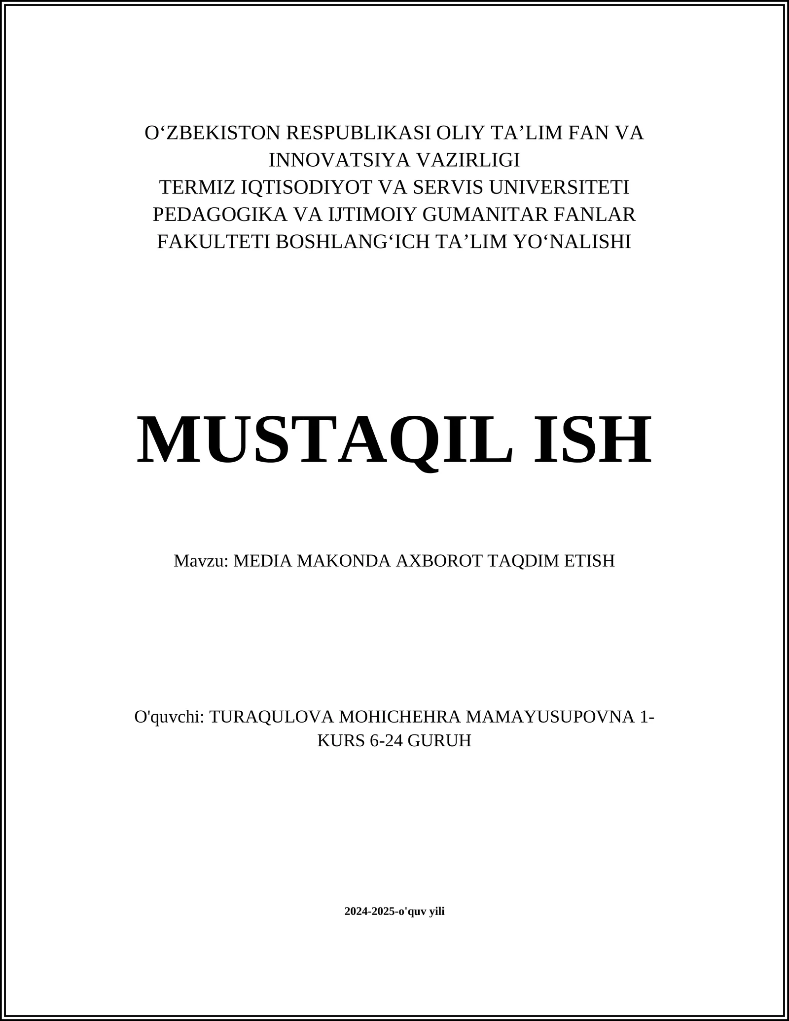 MEDIA MAKONDA AXBOROT TAQDIM ETISH