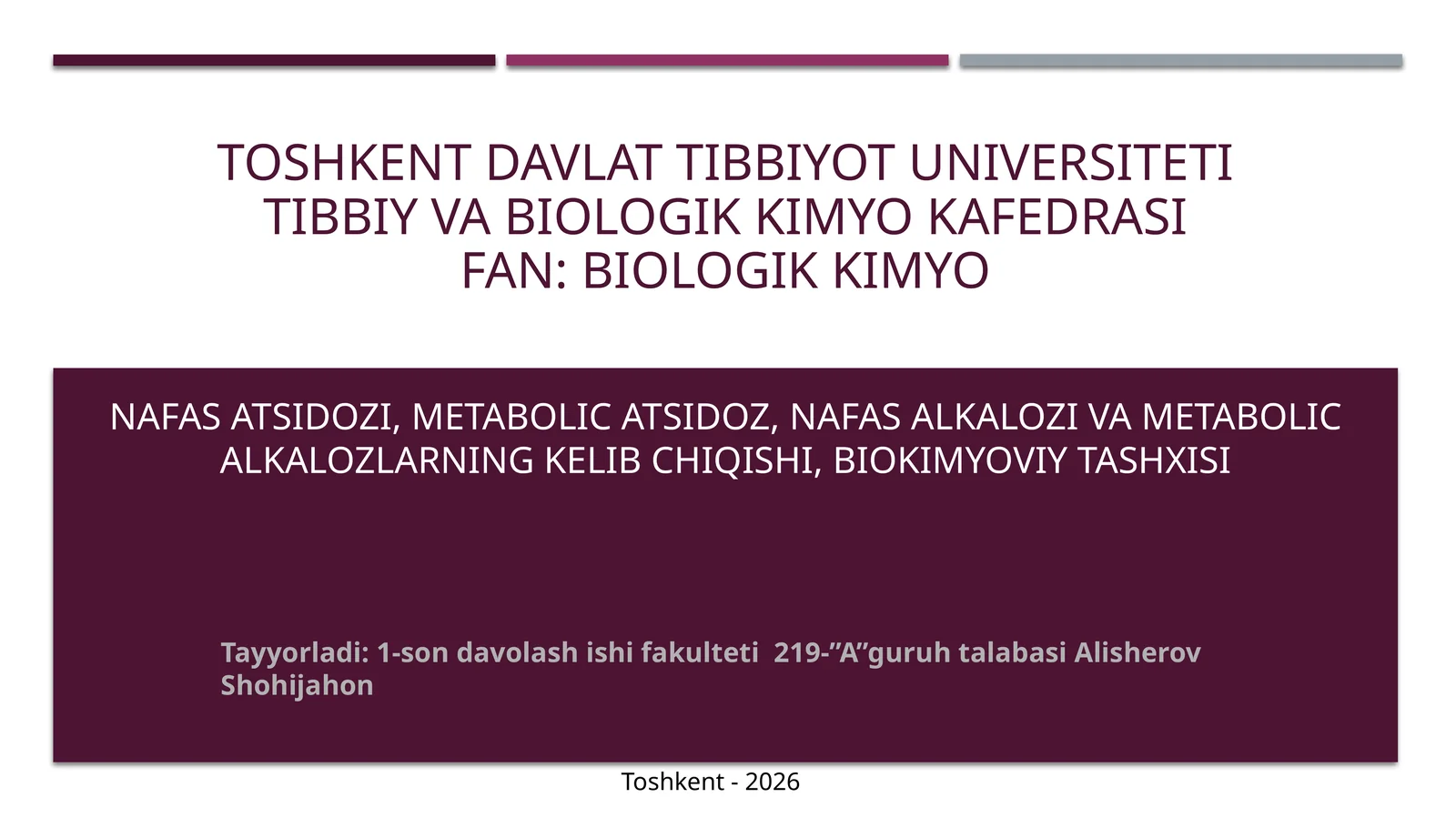 NAFAS ATSIDOZI, METABOLIC ATSIDOZ, NAFAS ALKALOZI VA METABOLIC ALKALOZLARNING KELIB CHIQISHI, BIOKIMYOVIY TASHXISI