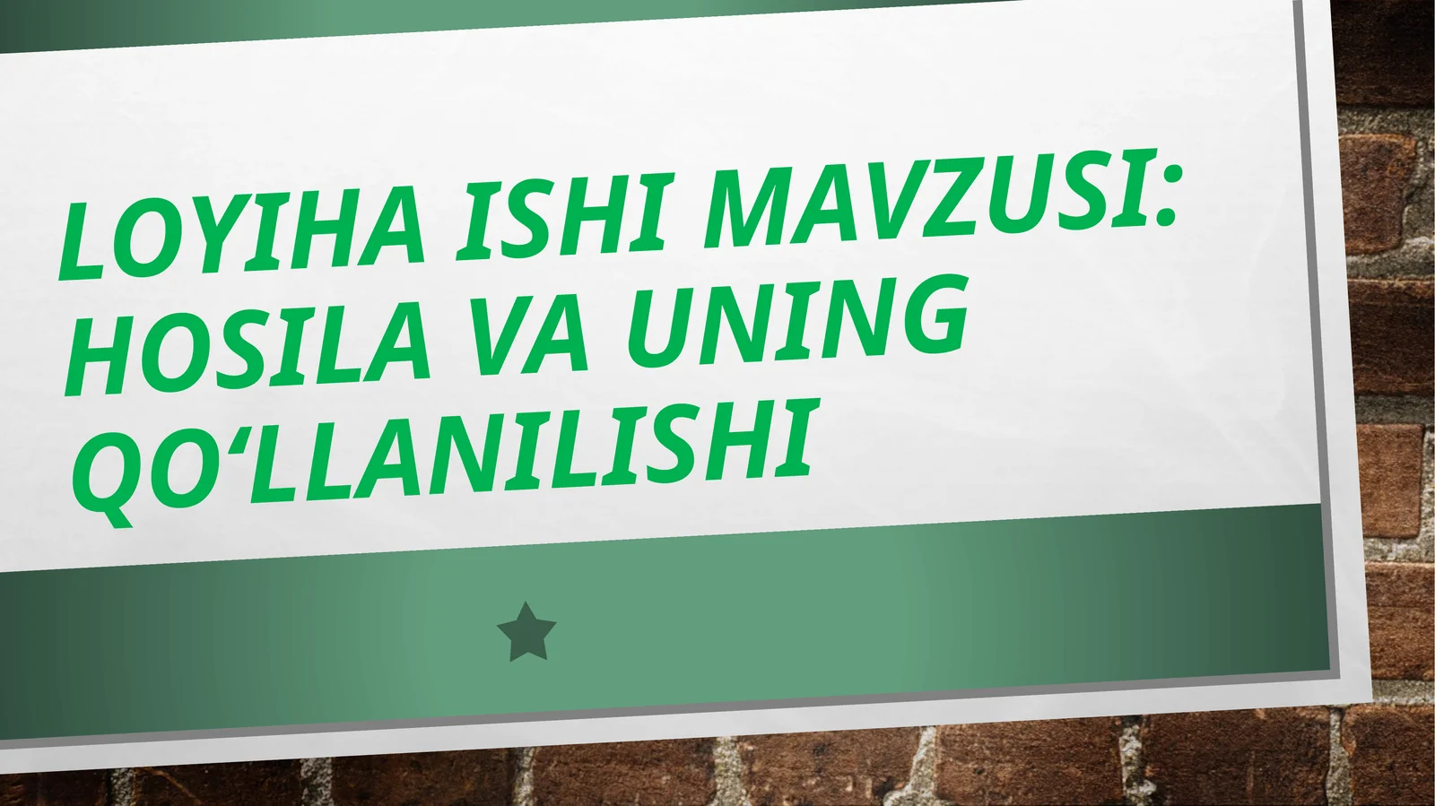 Hosilavauning Qo‘llanilishi Loyiha taqdimoti