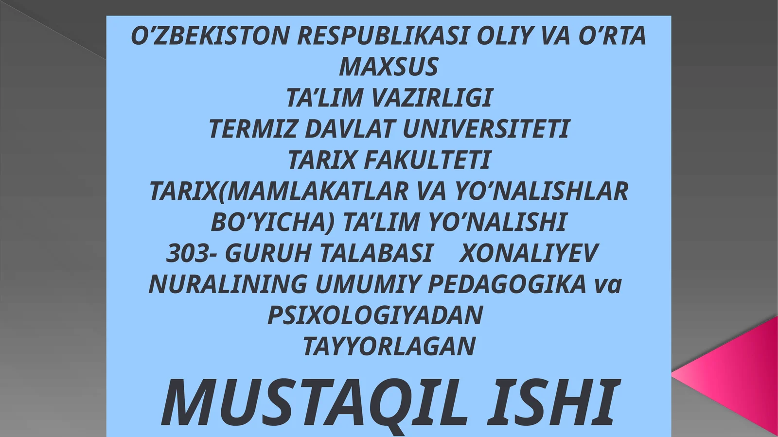 TESTLAR VA BOSHQAPSIXODIAGNOSTIK METODLAR