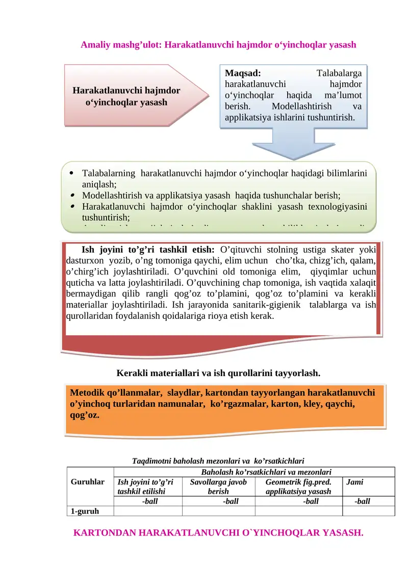 Harakatlanuvchi hajmdor o‘yinchoqlar yasash
