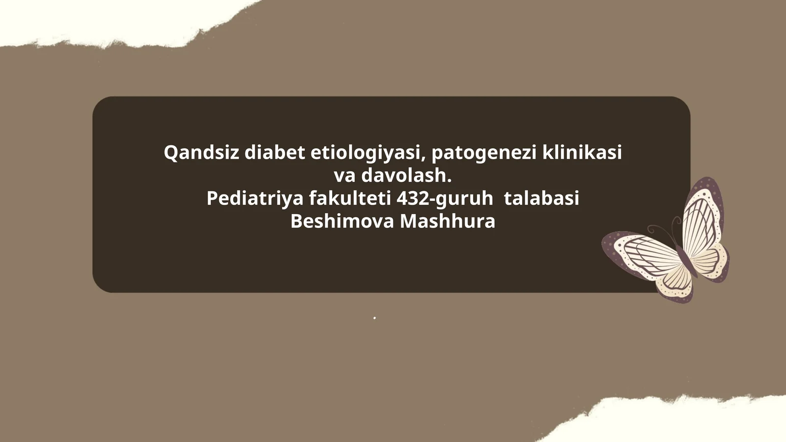 Qandsiz diabet etiologiyasi, patogenezi klinikasi va davolash