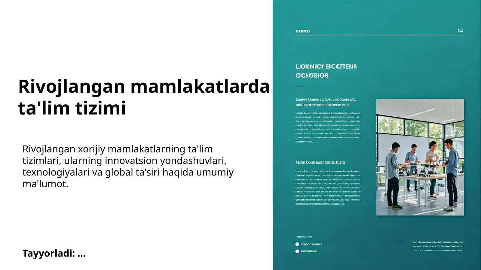 Rivojlangan mamlakatlarda ta'lim tizimi