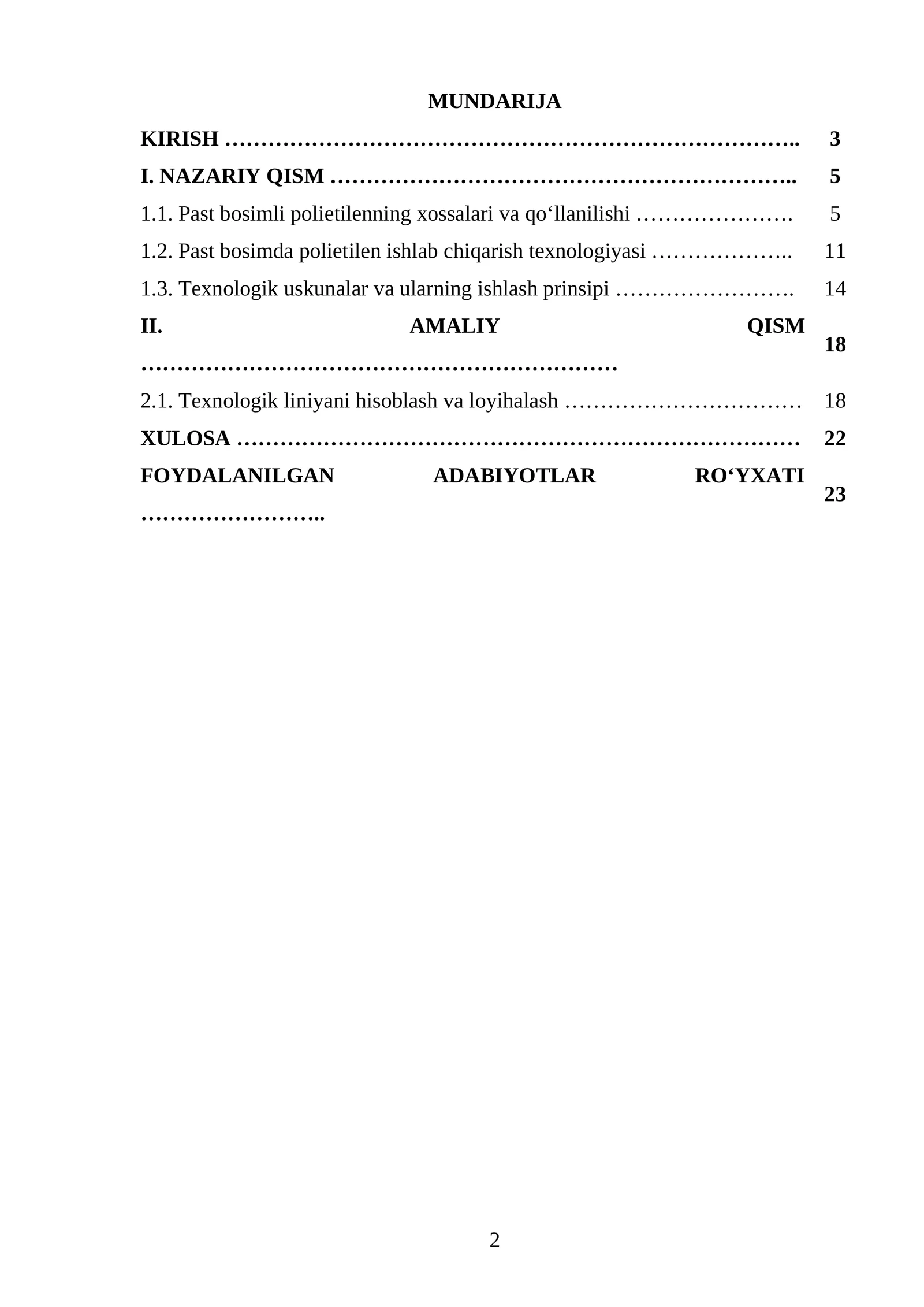 Past bosimda polietilen ishlab chiqarish texnologik liniyasini loyihalash Q=75000 t/yil.