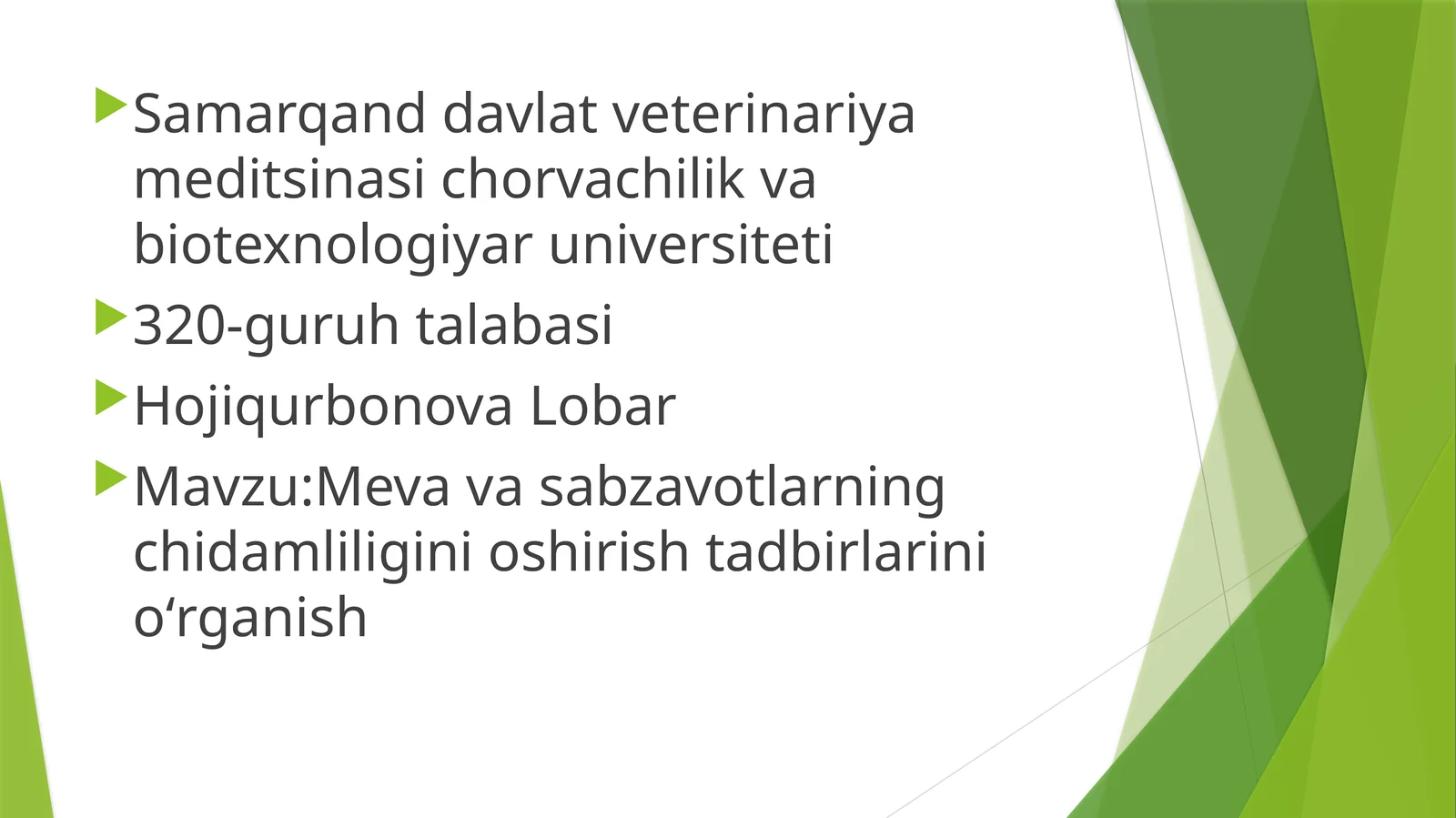 Mevava sabzavotlarning chidamliligini oshirish tadbirlarinioʻrganish