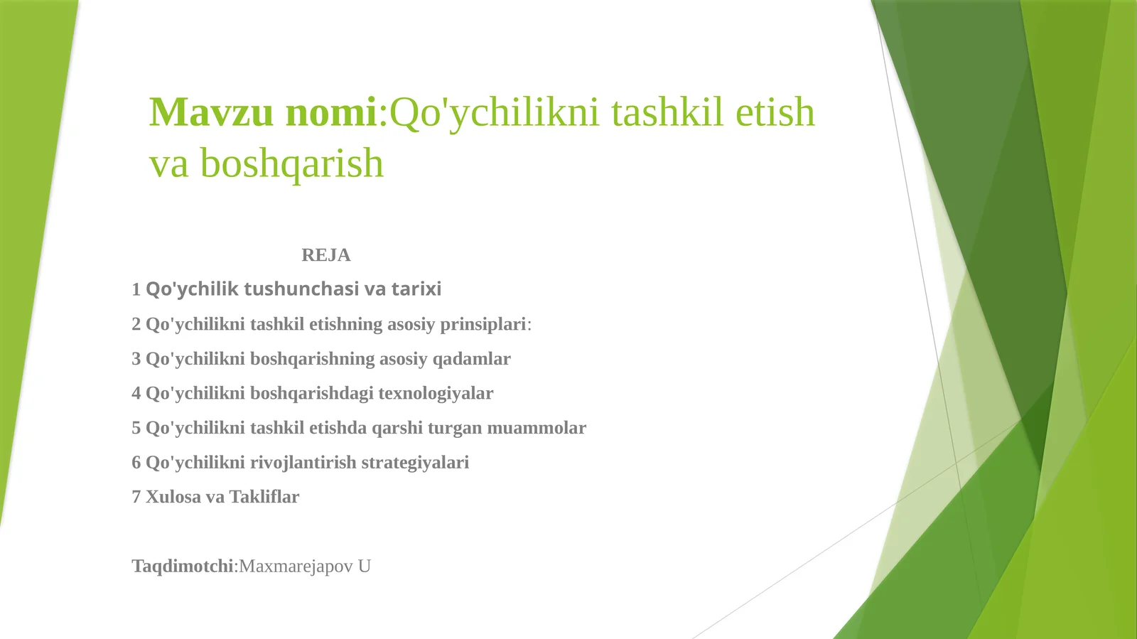 Qo'ychilikni tashkil etish va boshqarish