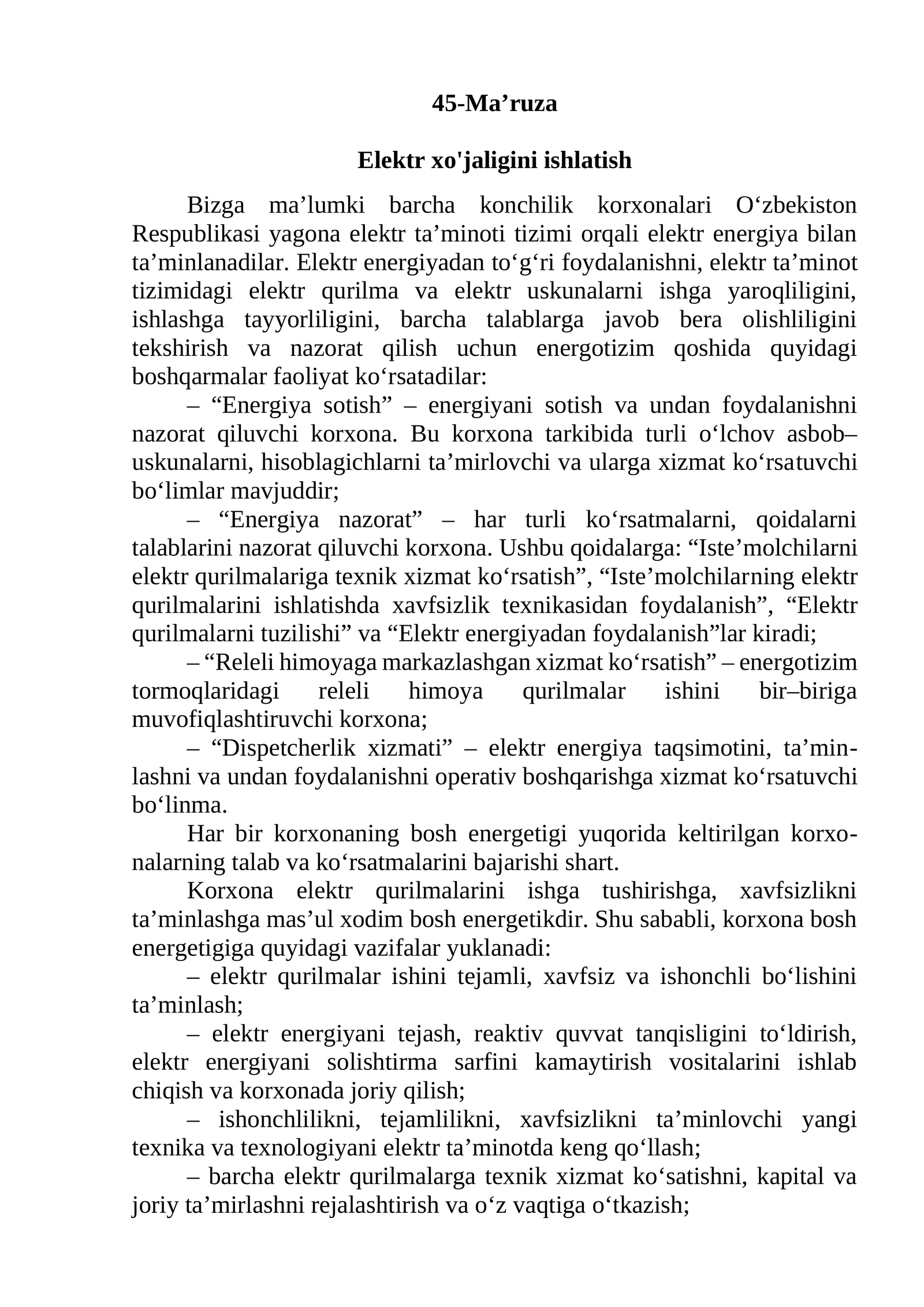 Elektr xo'jaligini ishlatish