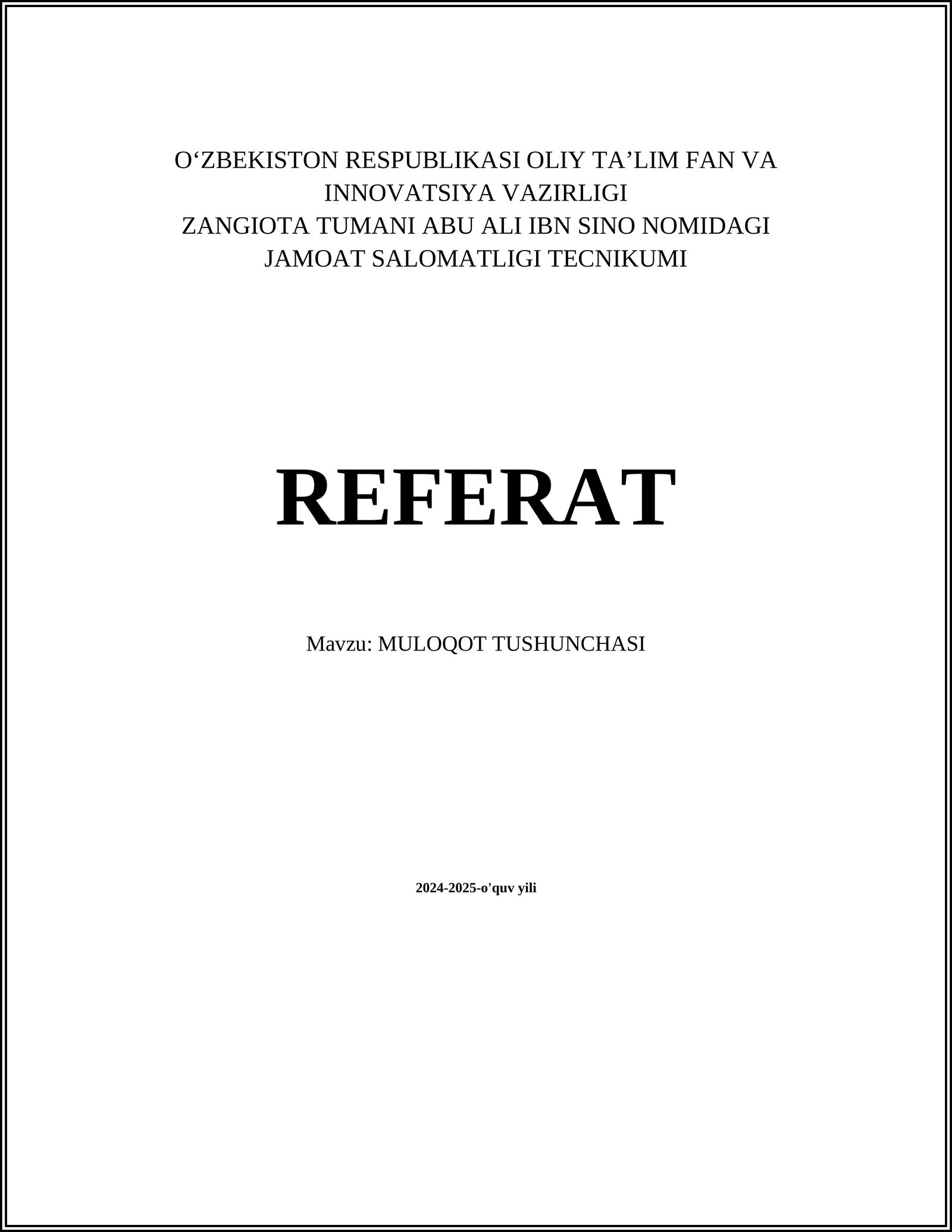 MULOQOT TUSHUNCHASI