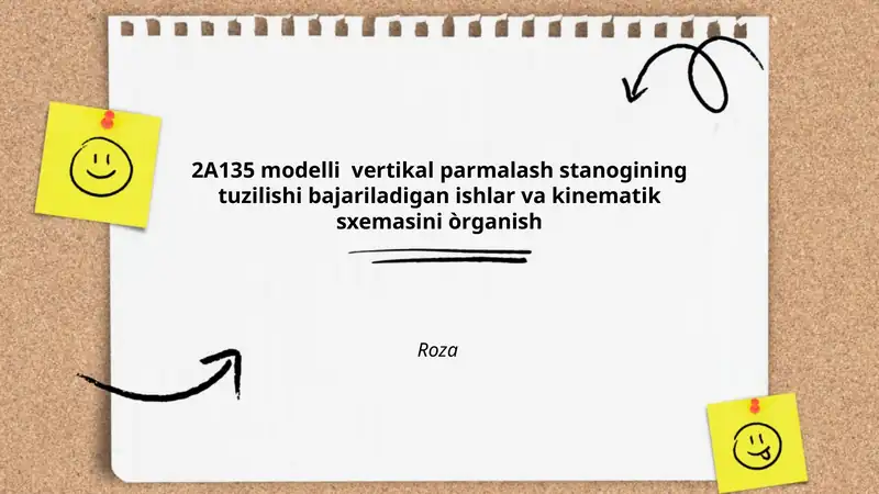 2A135 modelli vertikal parmalash stanogining tuzilishi bajariladigan ishlar va kinematik sxemasini òrganish