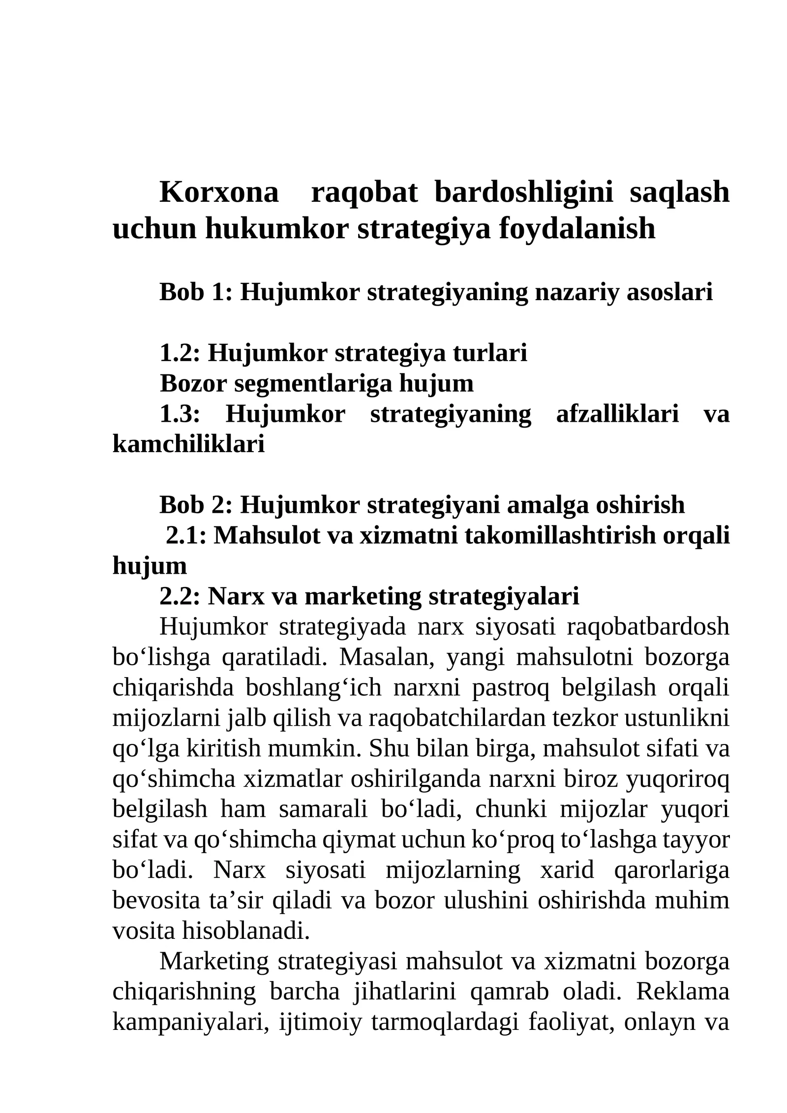 Hujumkor strategiya va boshqa ashyolar