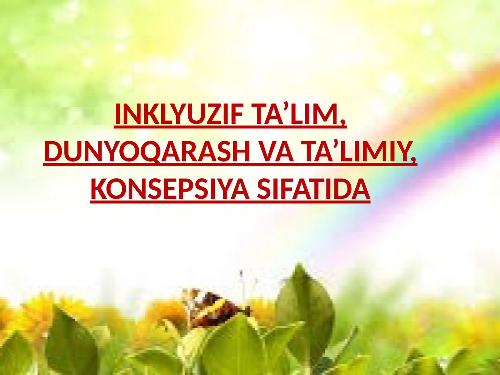 INKLYUZIF TA’LIM, DUNYOQARASH VA TA’LIMIY, KONSEPSIYA SIFATIDA