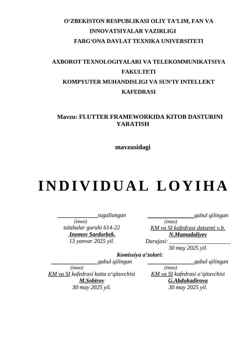 FLUTTER FRAMEWORKIDA KITOB DASTURINI YARATISH