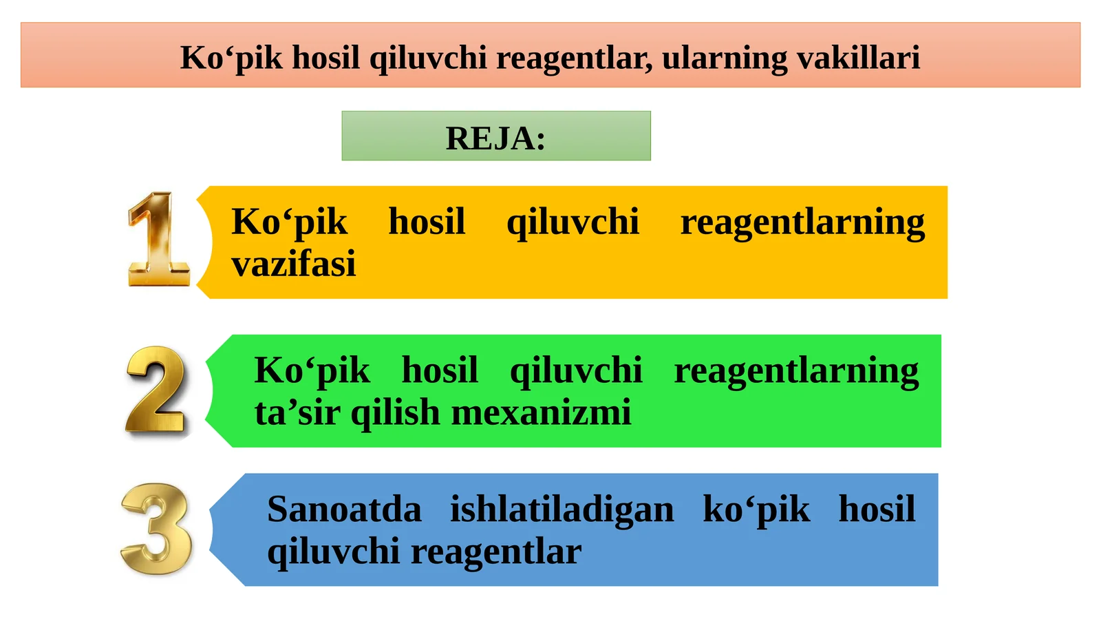 Ko‘pik hosil qiluvchi reagentlar, ularning vakillari