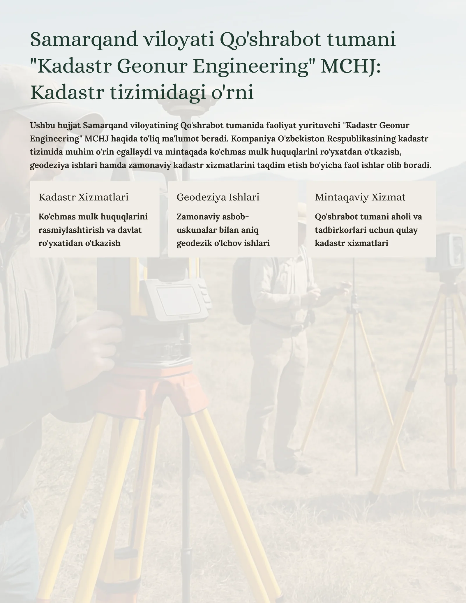 Kadastr tizimidagi o'rni