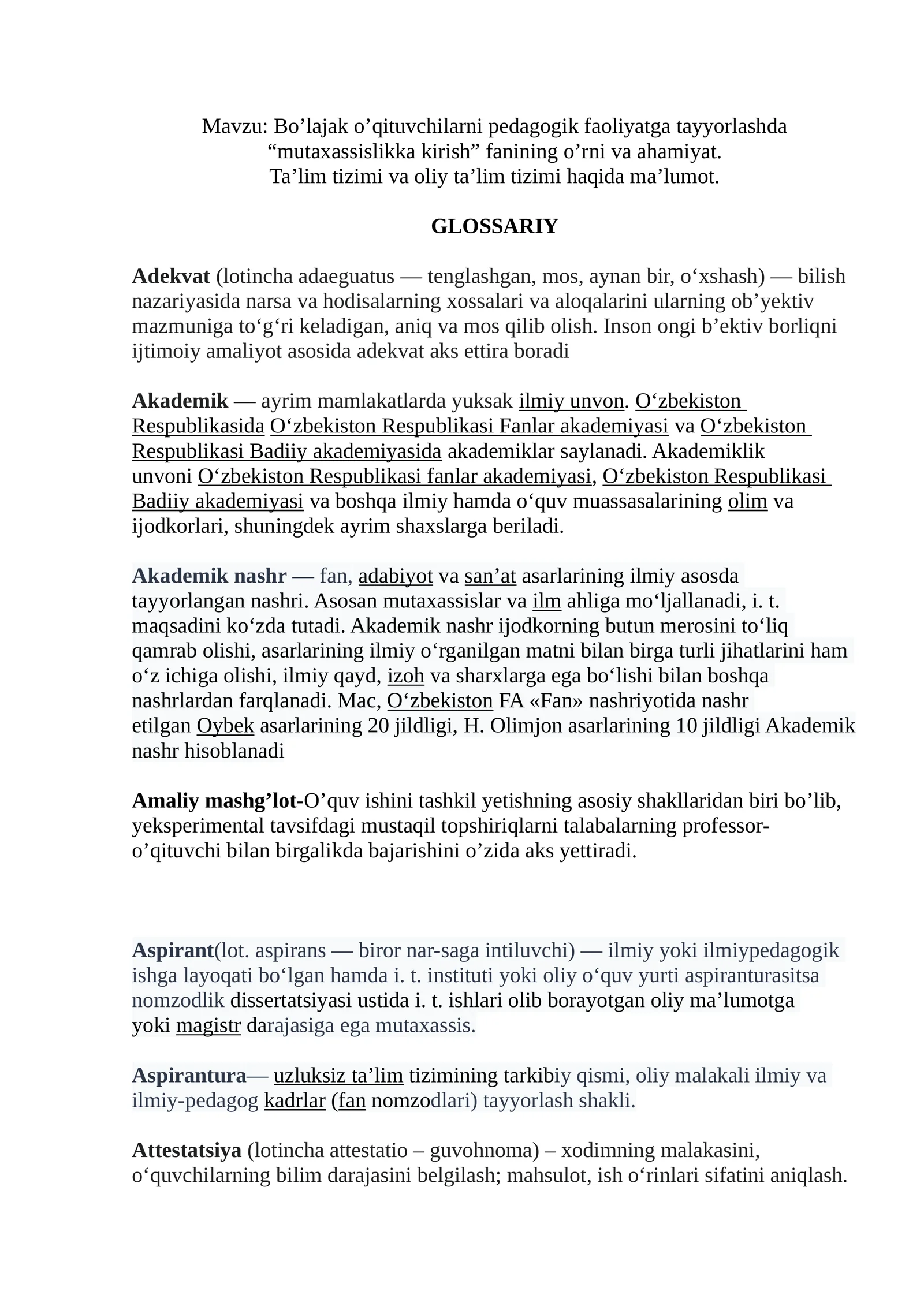 Bo’lajak o’qituvchilarni pedagogik faoliyatga tayyorlashda “mutaxassislikka kirish” fanining o’rni va ahamiyat