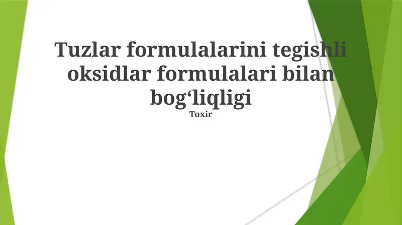 Tuzlar formulalarini tegishli oksidlar formulalari bilan bogʻliqligi
