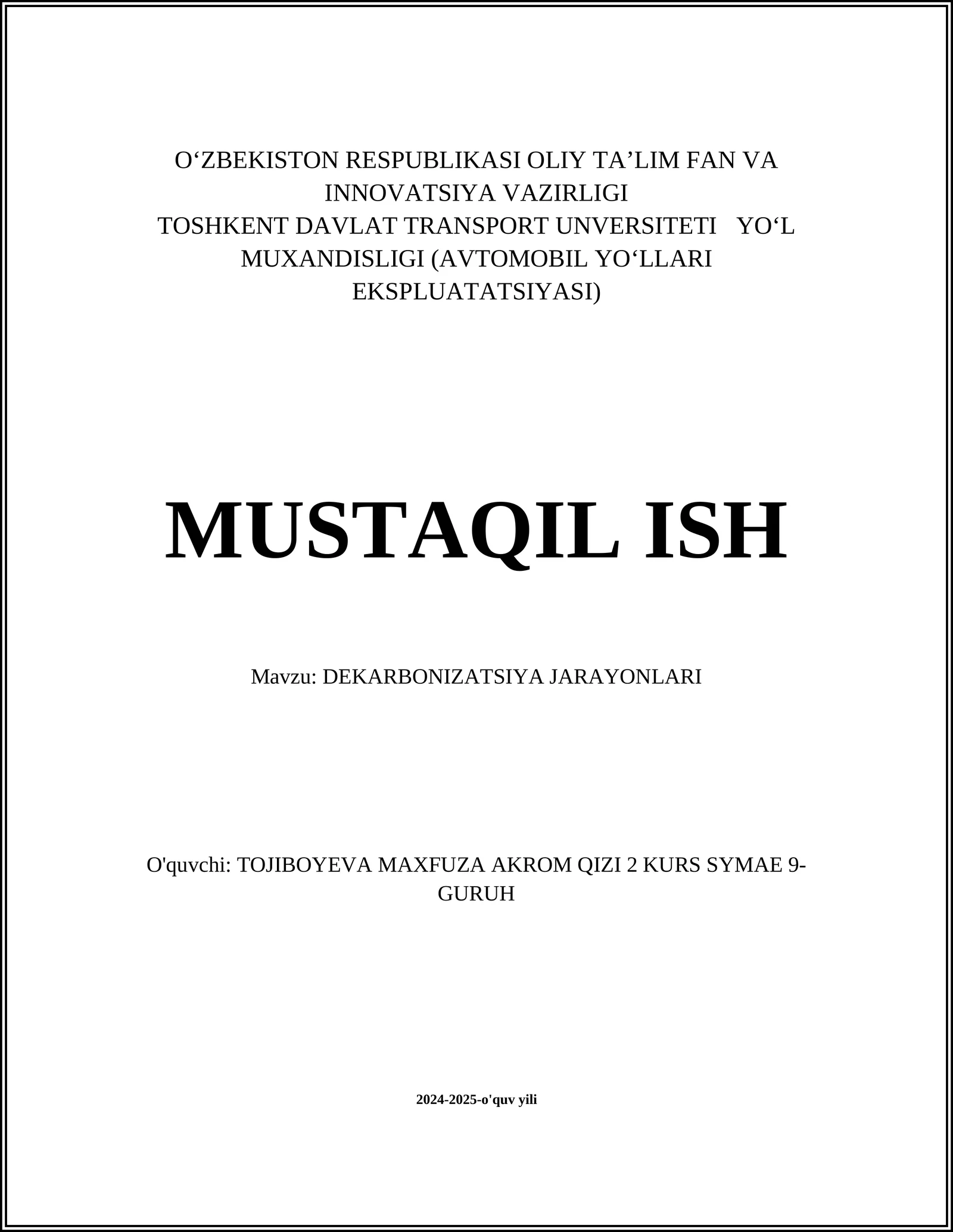 DEKARBONIZATSIYA JARAYONLARI