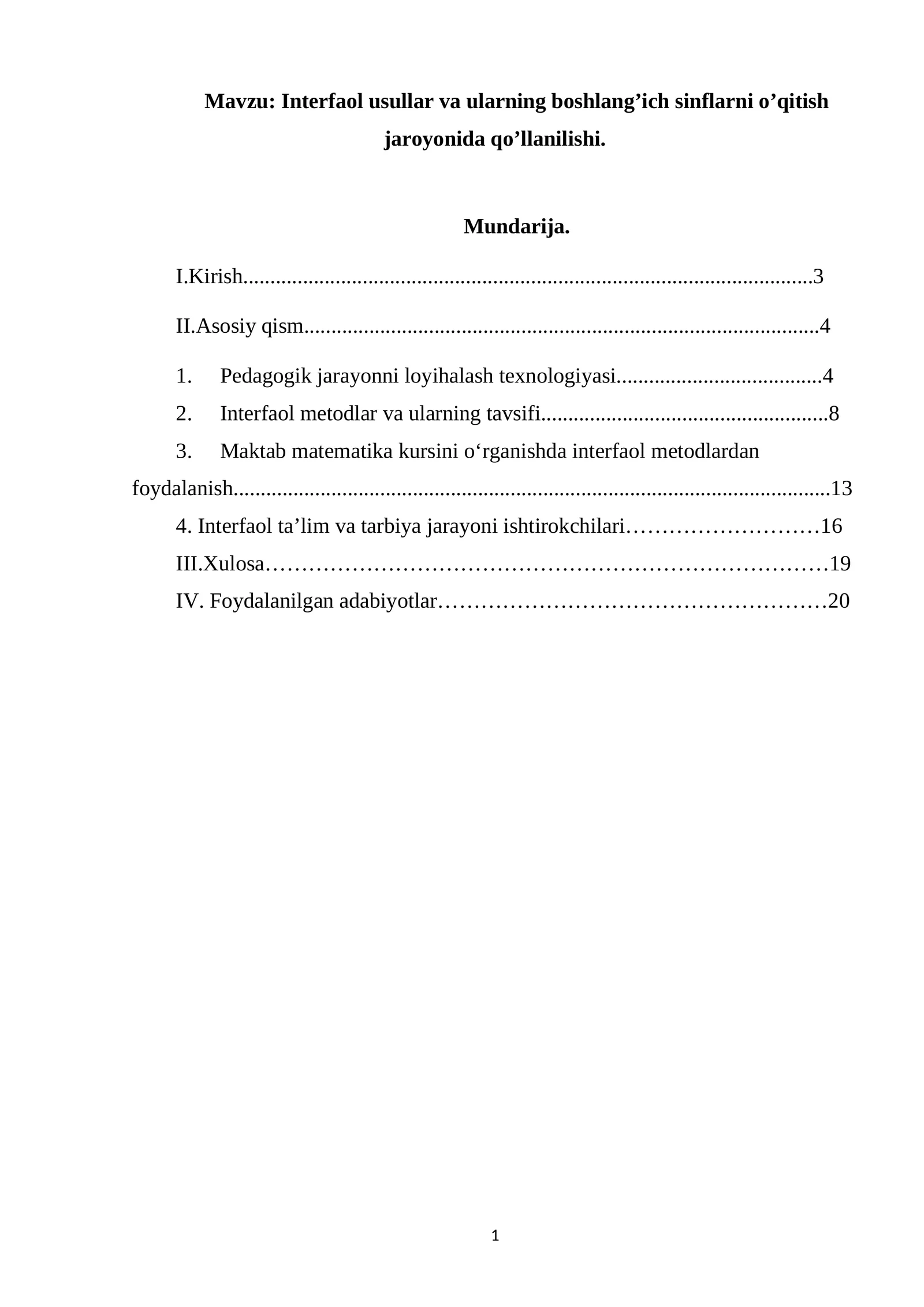 Interfaol Usullar va Ularning Boshlang’ich Sinflarni O’qitish Jaroyonida Qo’llanilishi