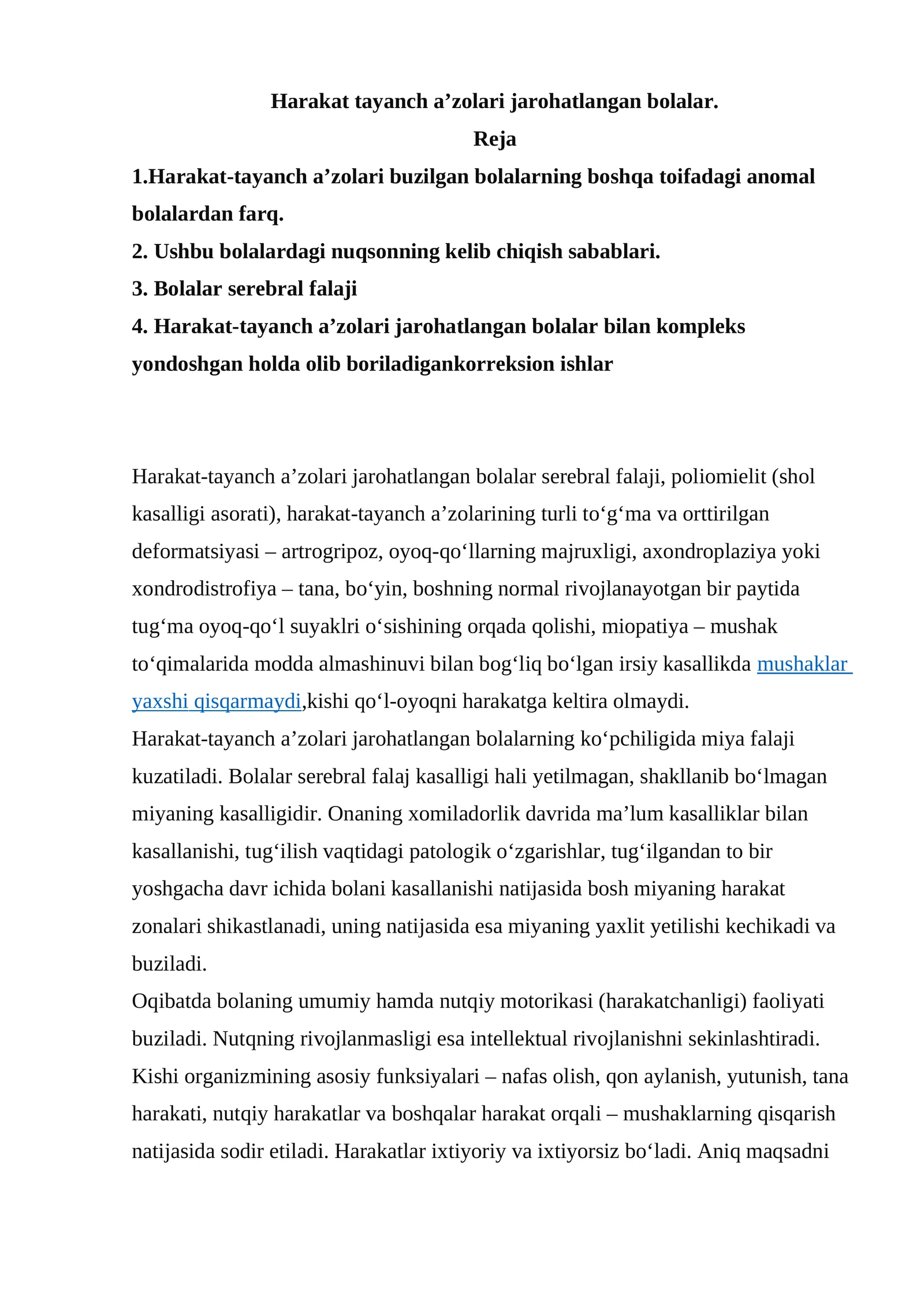 Harakat-tayanch a’zolari jarohatlangan bolalar