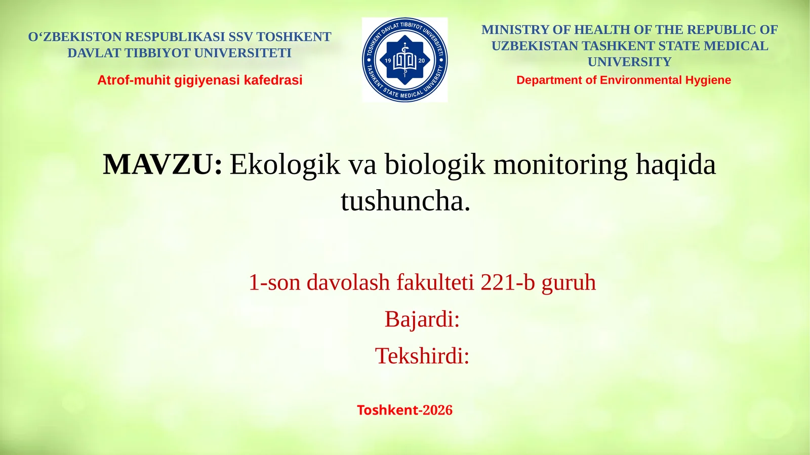 Ekologik va biologik monitoring haqida tushuncha