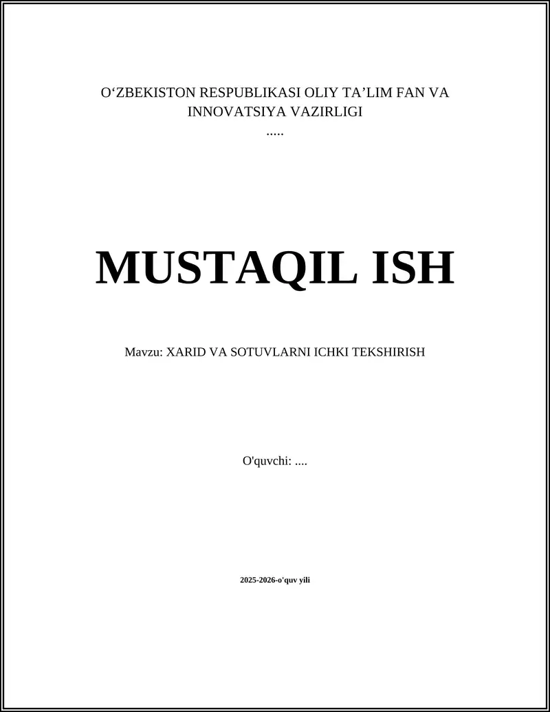 Xarid va sotuvlarni ichki tekshirish