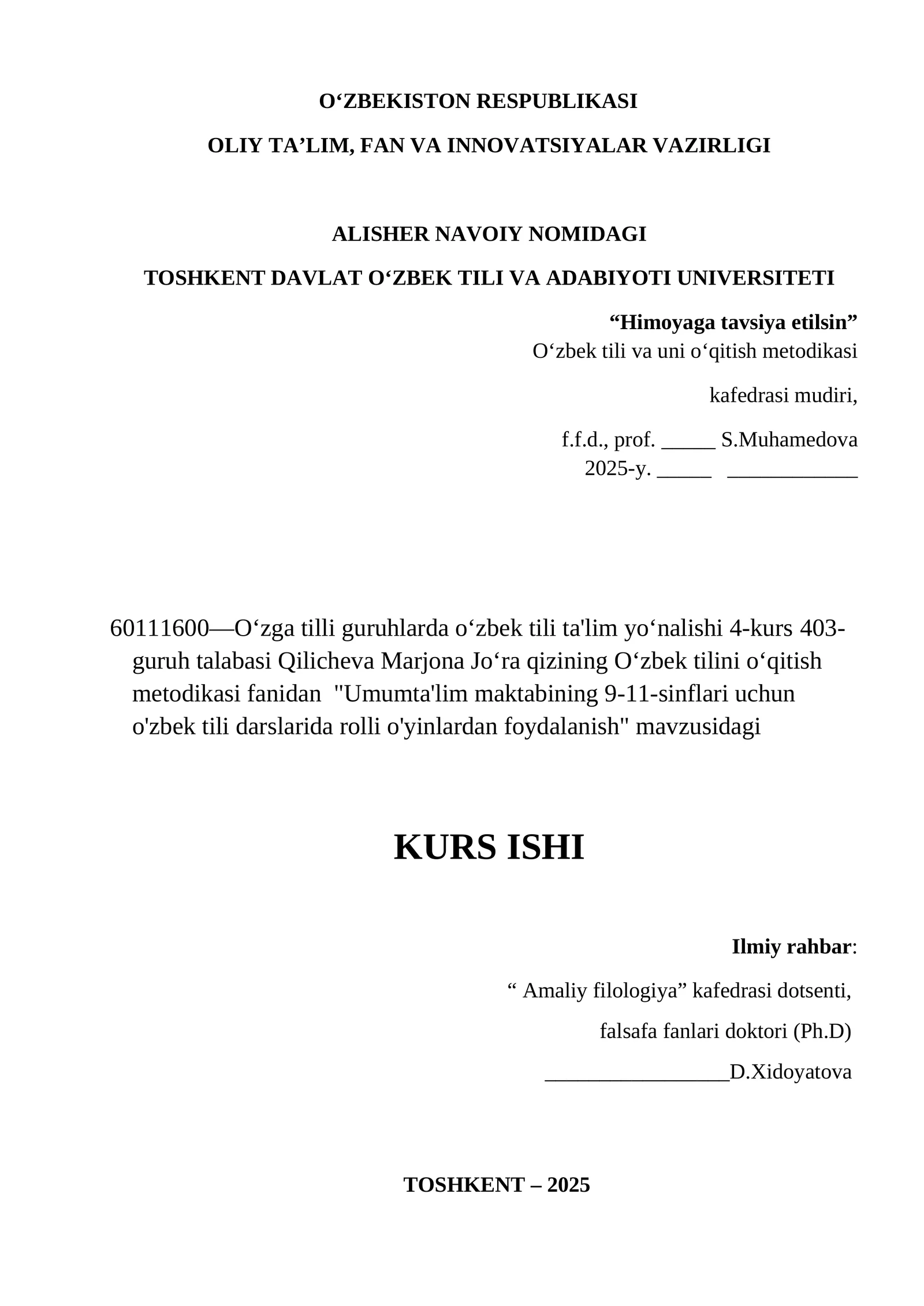 Umumta'lim maktabining 9-11-sinflari uchun o'zbek tili darslarida rolli o'yinlardan foydalanish