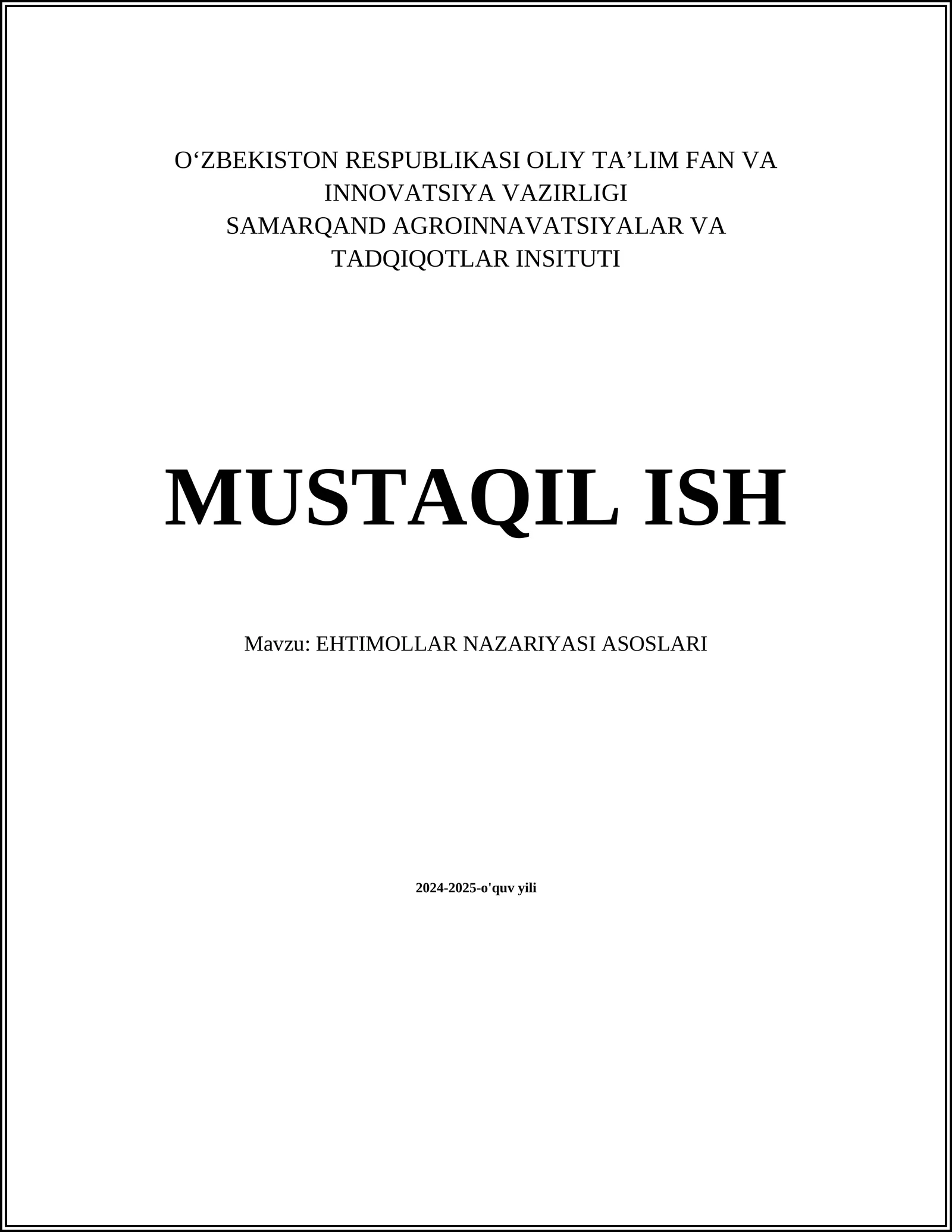 EHTIMOLLAR NAZARIYASI ASOSLARI