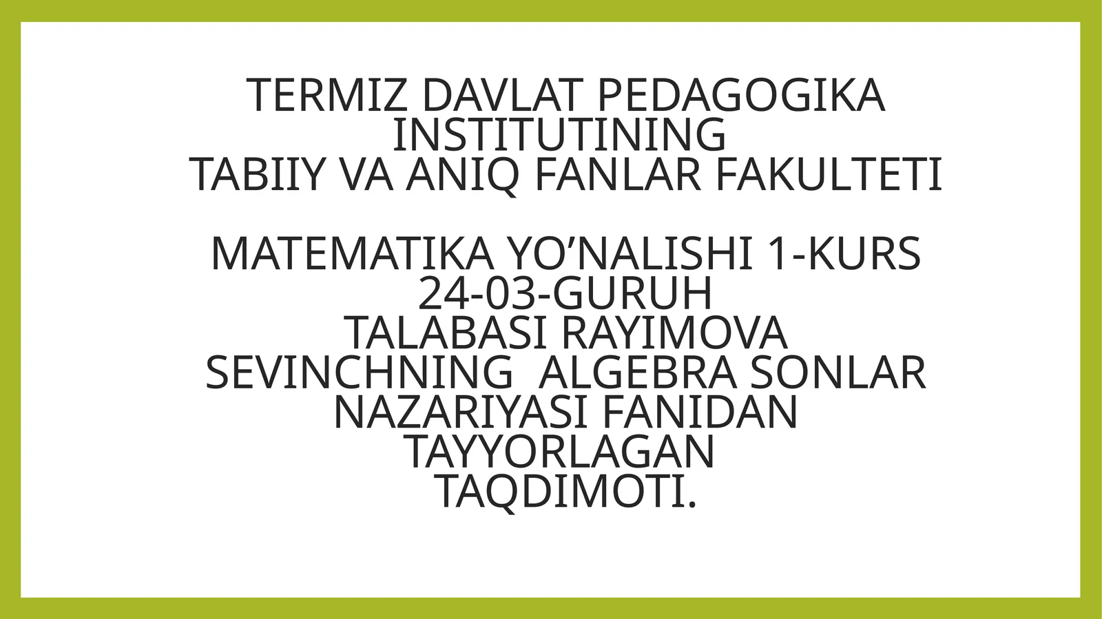 UCHINCHI VA TO’RTINCHI TARTIBLI TENGLAMALAR