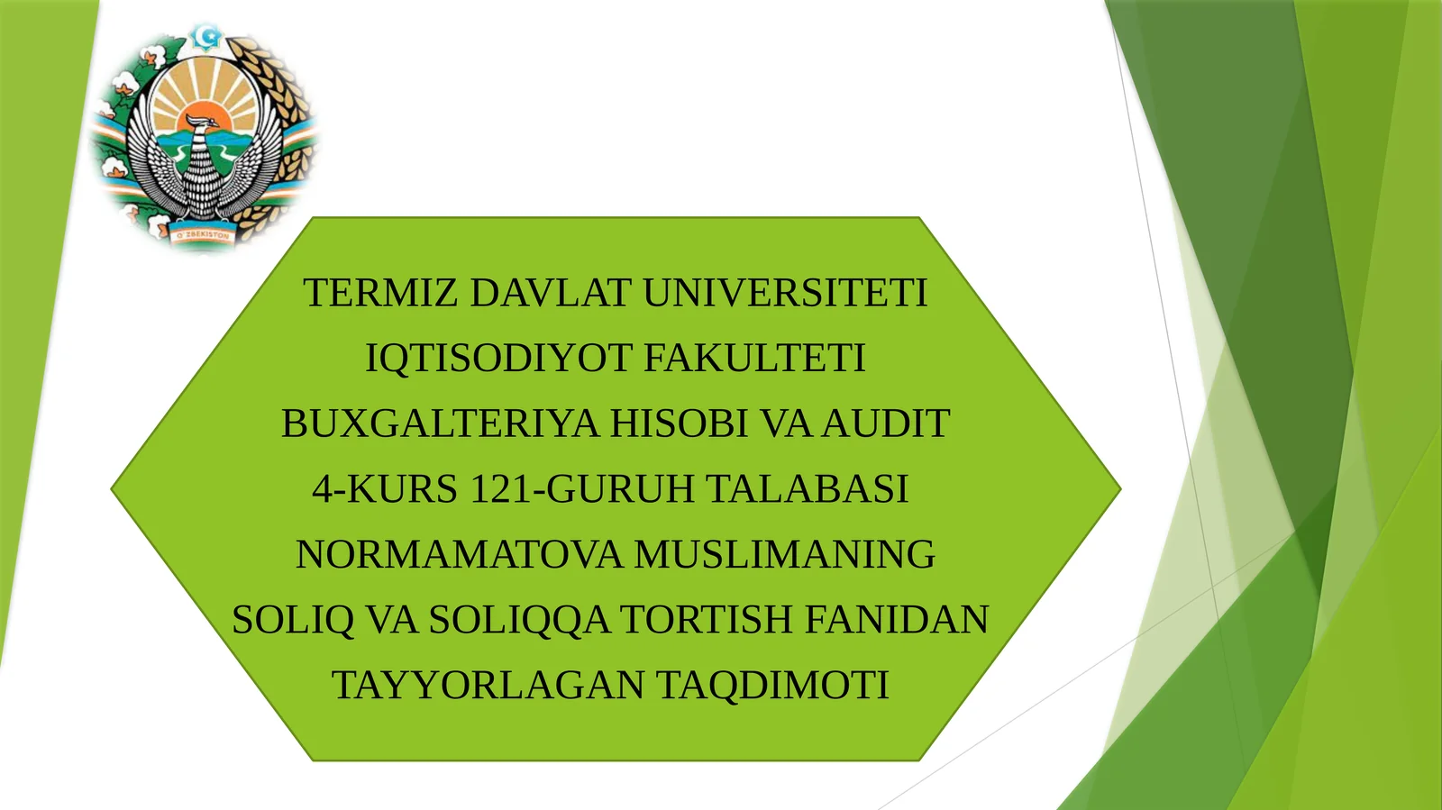 NORMAMATOVA MUSLIMANING TAQDIMOTI